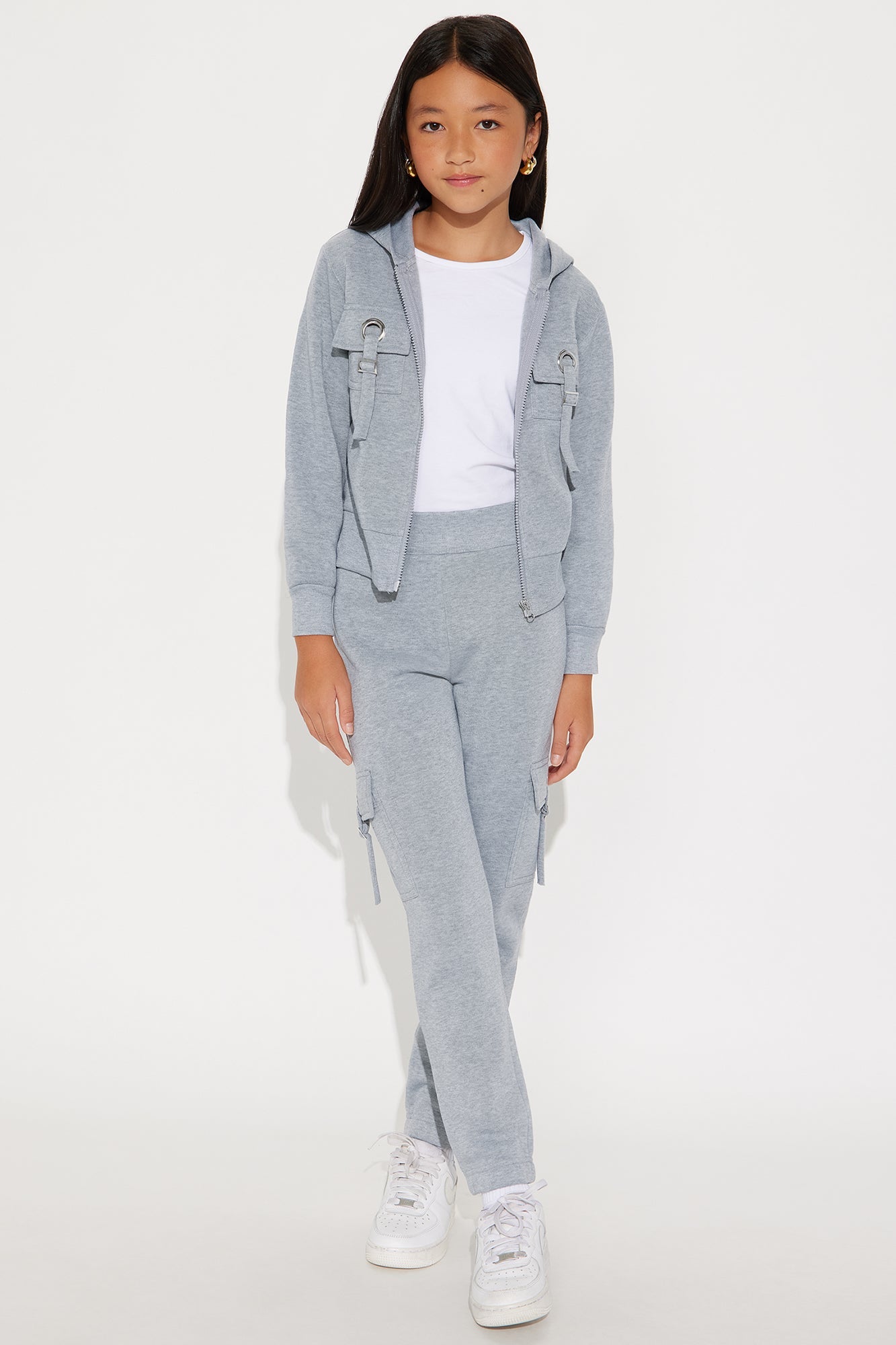 Mini Eden Cargo Zip Hoodie And Pant Set - Heather Grey