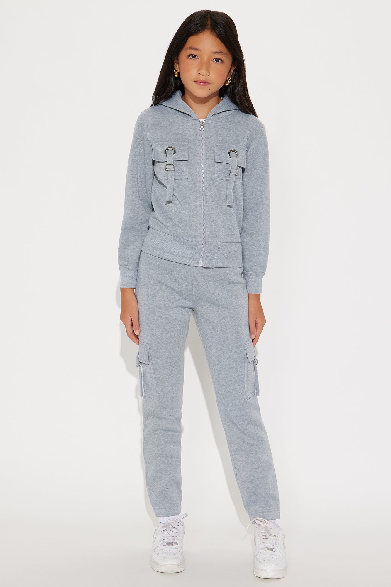 Mini Eden Cargo Zip Hoodie And Pant Set - Heather Grey