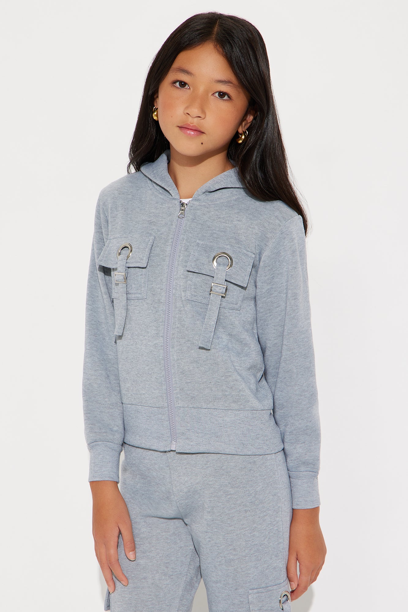 Mini Eden Cargo Zip Hoodie And Pant Set - Heather Grey
