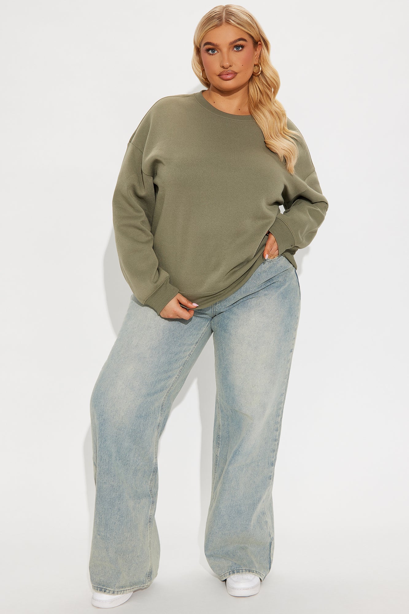 Candice Oversized Crewneck Sweatshirt - Olive