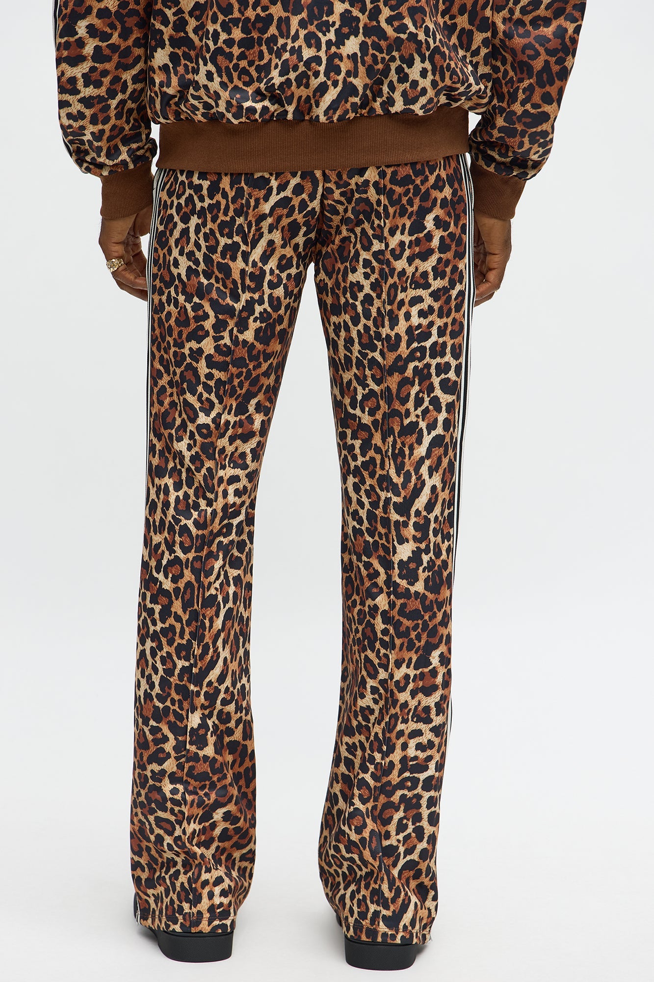 Slim Flared Leopard Print Track Pant - Brown Combo