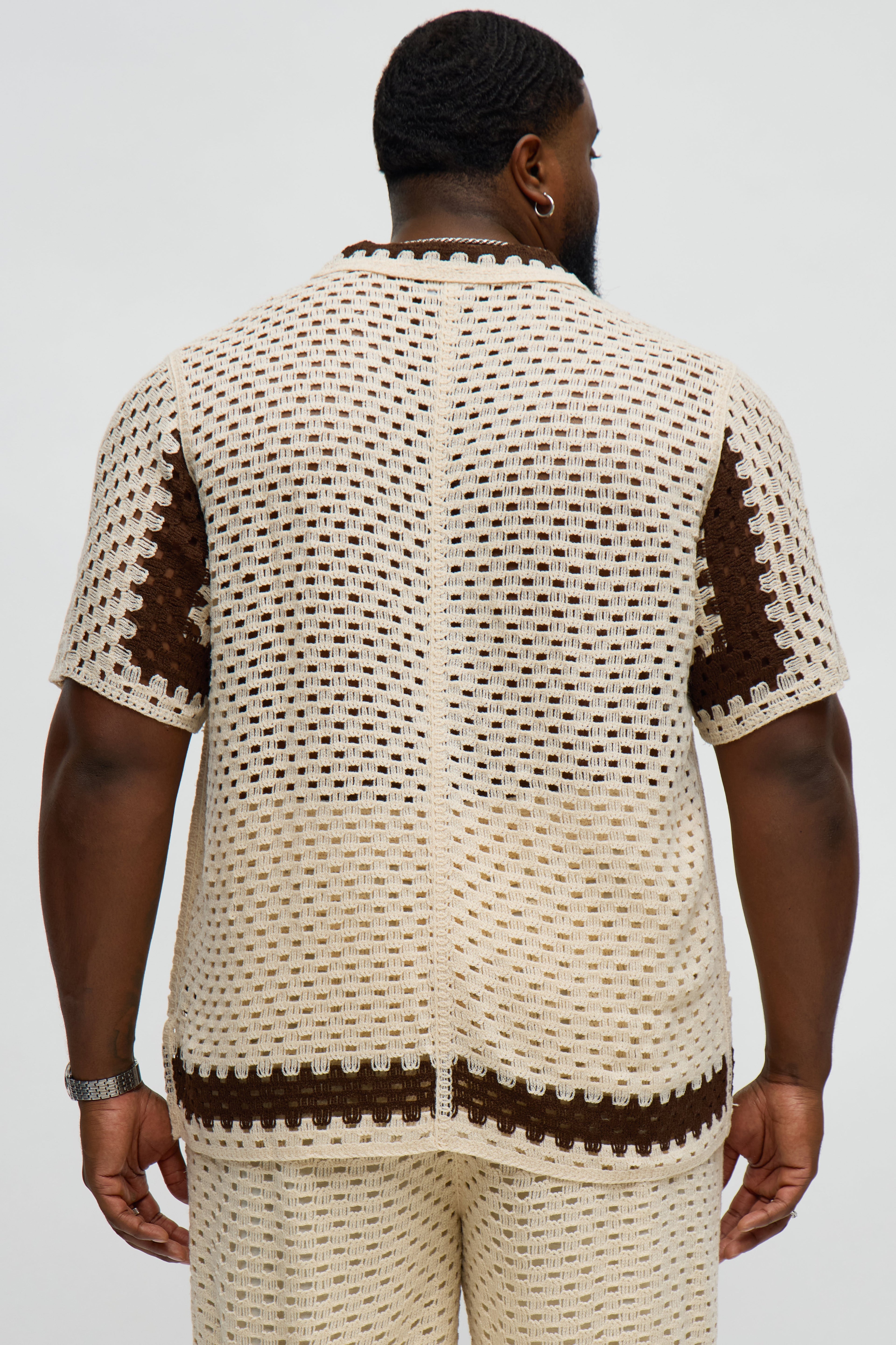 Worldwide Crochet Button Up Shirt - Cream/combo