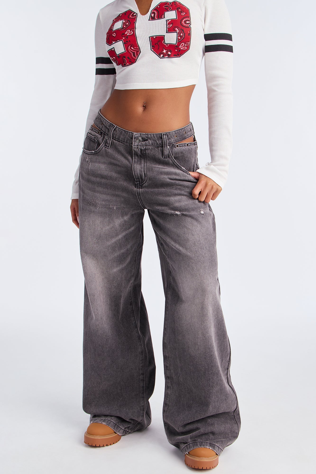 Tempting Cut Out Wide Leg Jeans - Black Wash