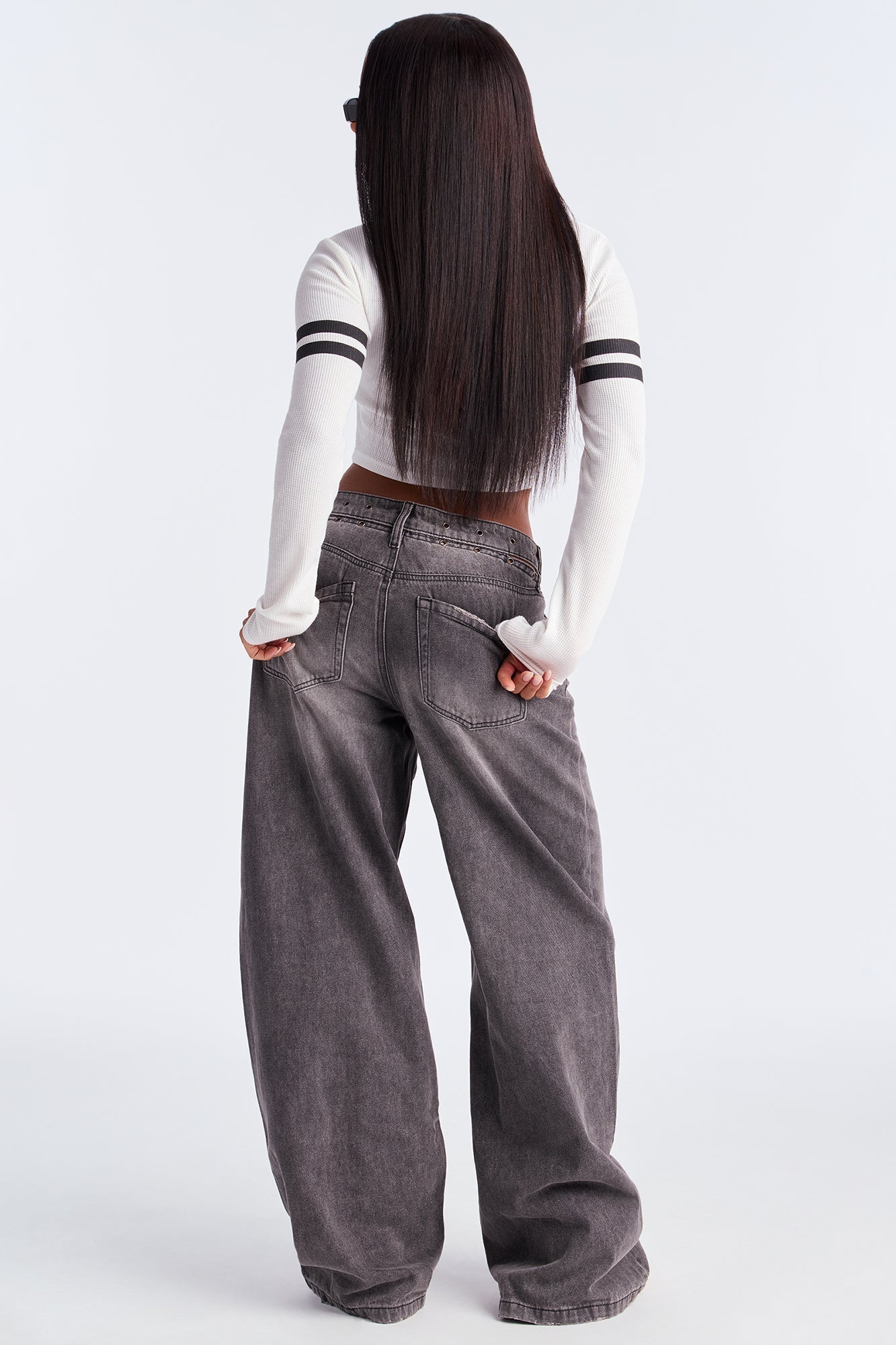 Tempting Cut Out Wide Leg Jeans - Black Wash