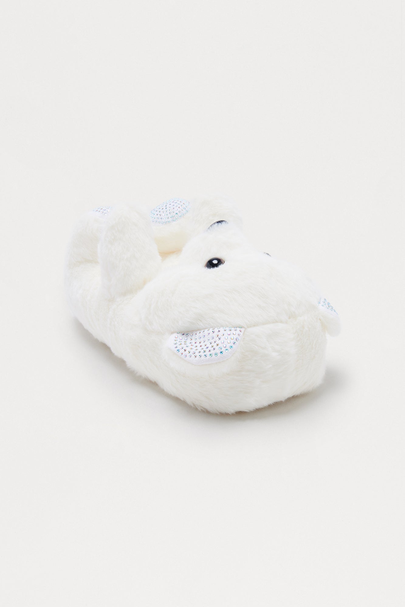 Lovey Rhinestone Bear Slippers - White