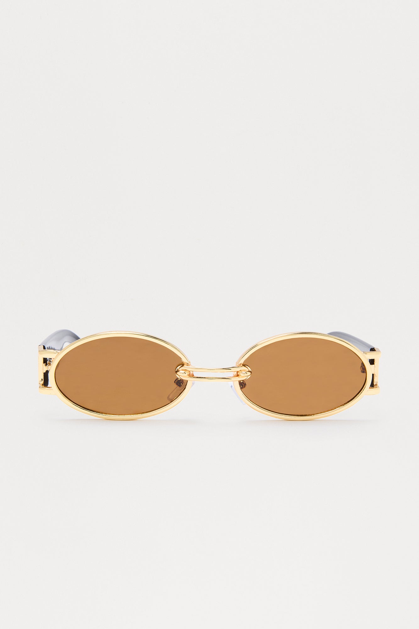 Sleek Oval Frame Colored Lens Sunglasses - Brown