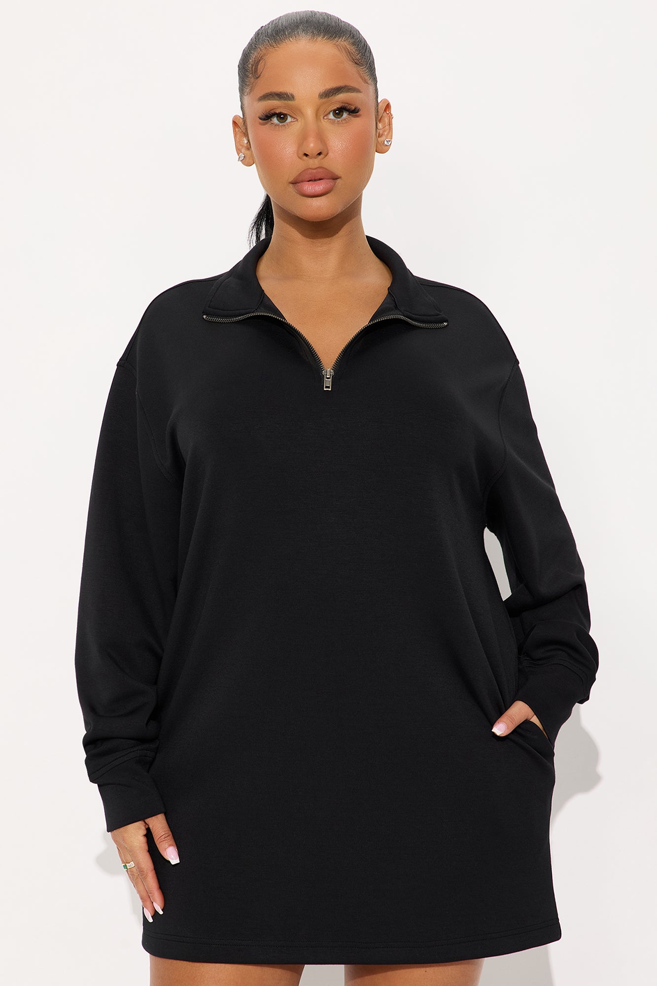 Flow With Me Sweater Mini Dress - Black