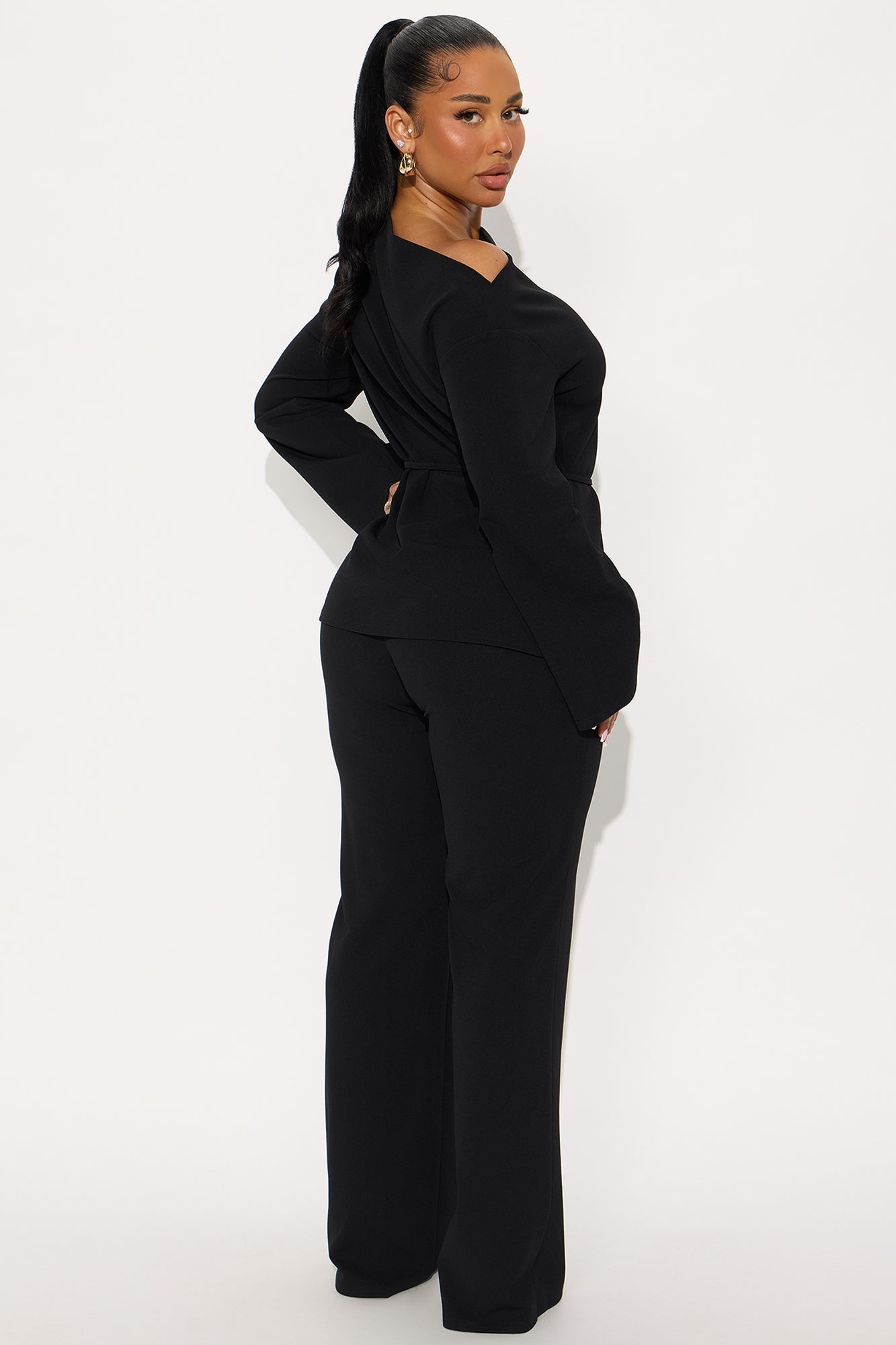 Gemma Off Shoulder Pant Set - Black