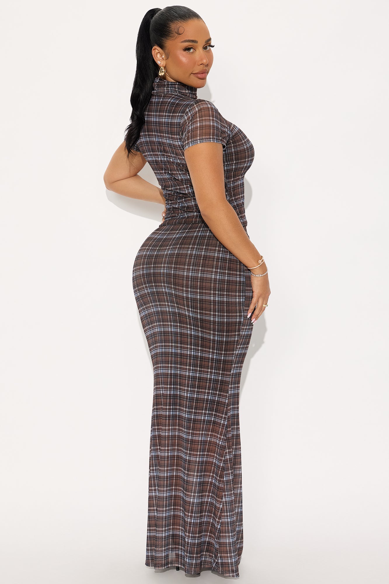Jolene Plaid Maxi Skirt Set - Brown Combo