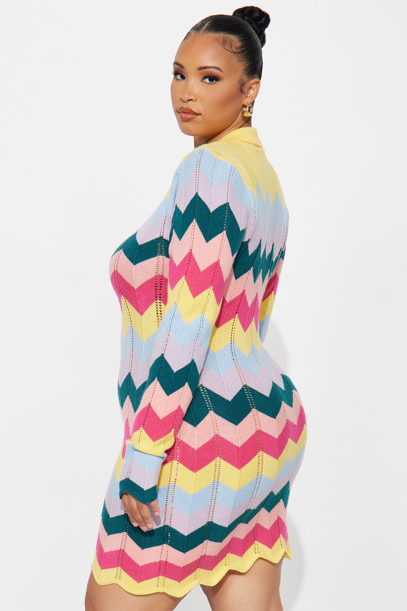 Always Happy Long Sleeve Knit Mini Dress - Multi Color