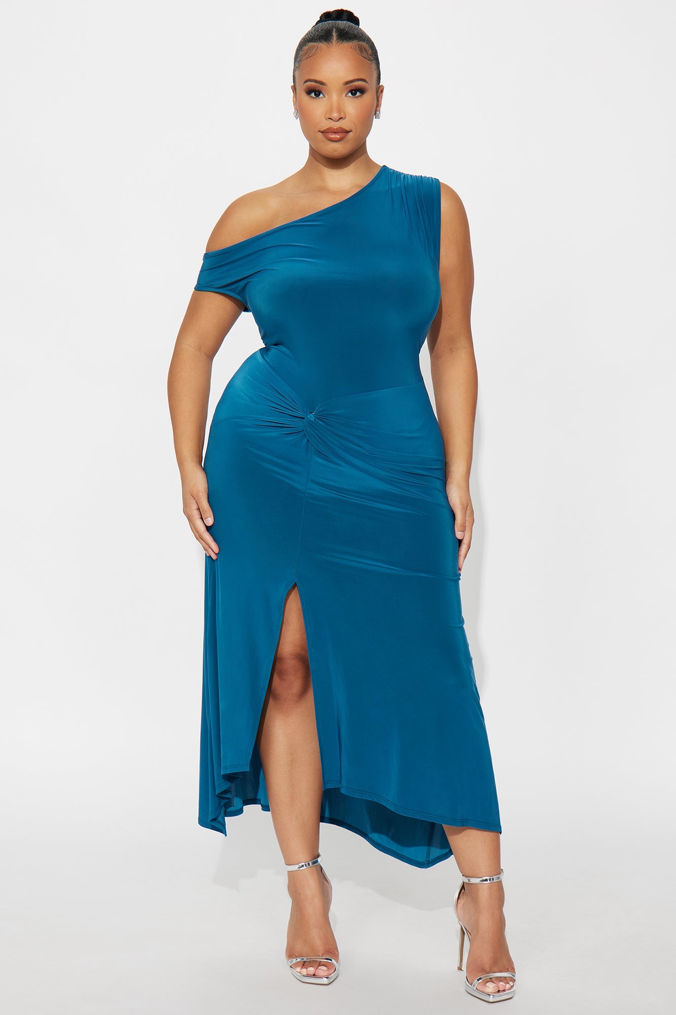 Azari One Shoulder Midi Dress - Teal