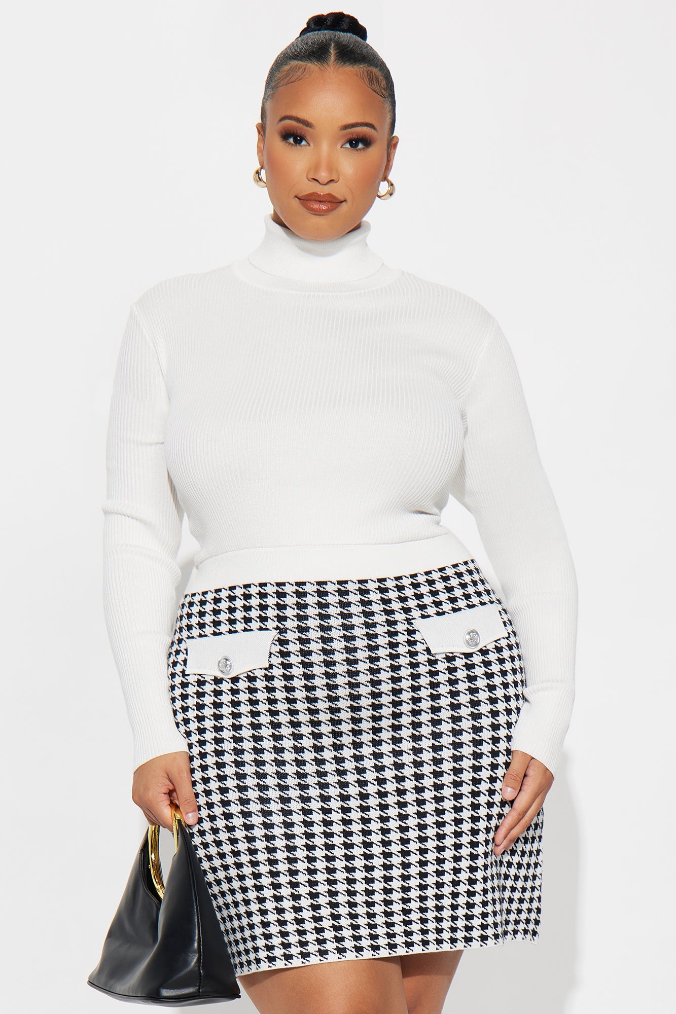 Tailored Taste Plaid Sweater Mini Dress - Ivory/combo