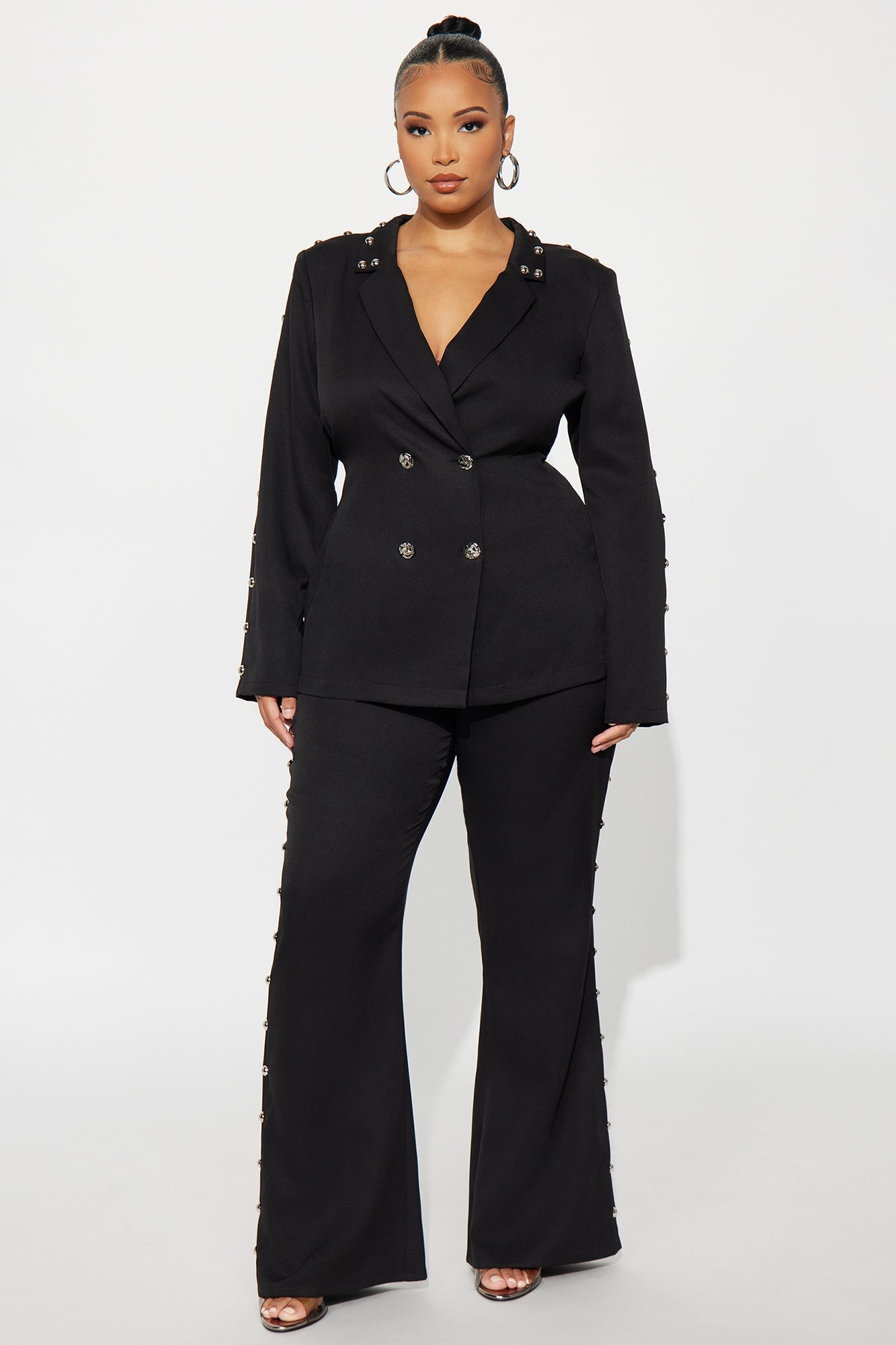 Janice Studded Blazer Pant Set - Black