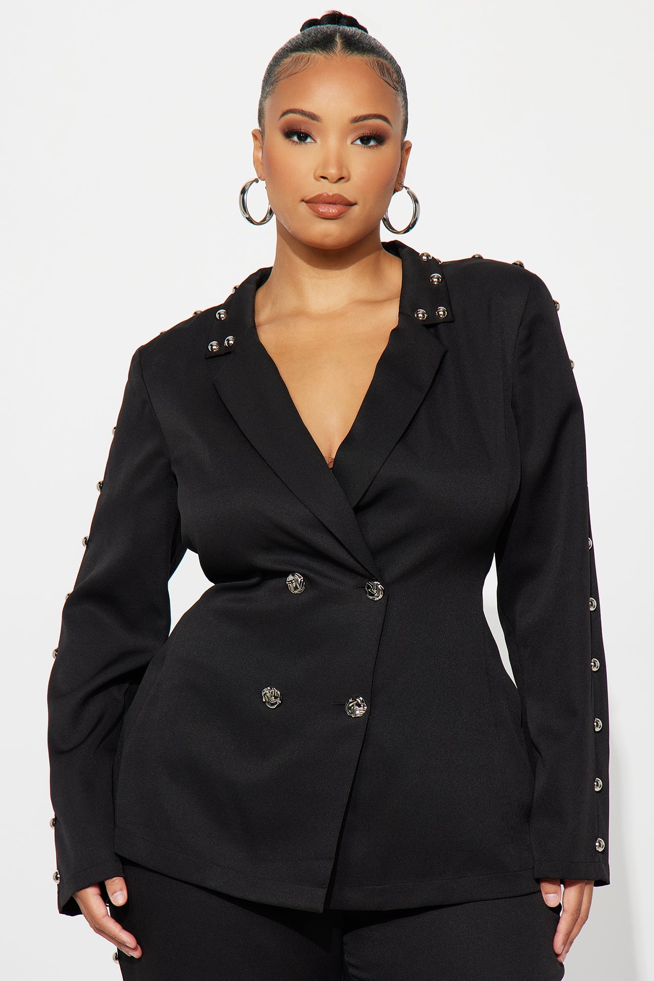 Janice Studded Blazer Pant Set - Black