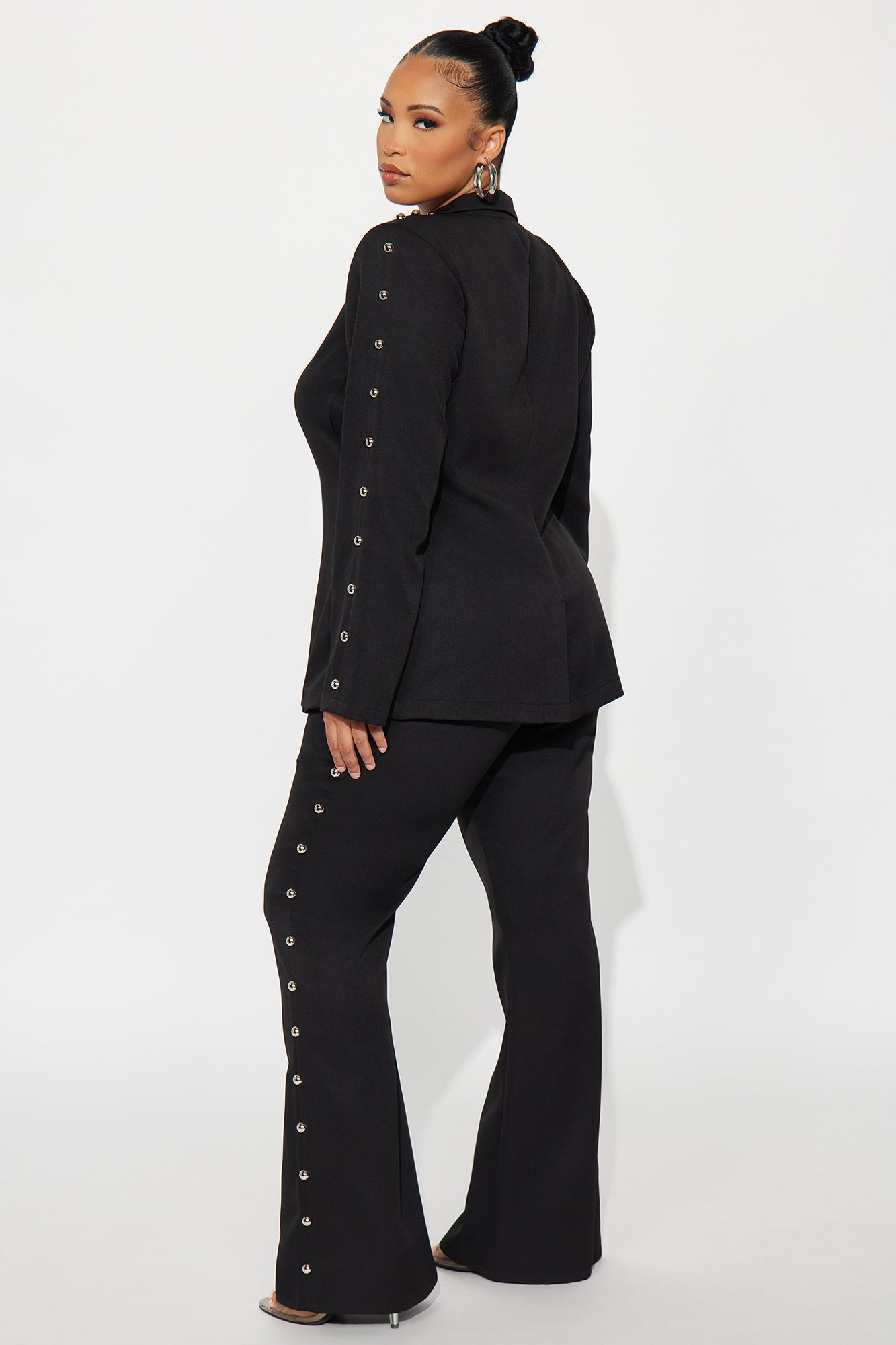 Janice Studded Blazer Pant Set - Black