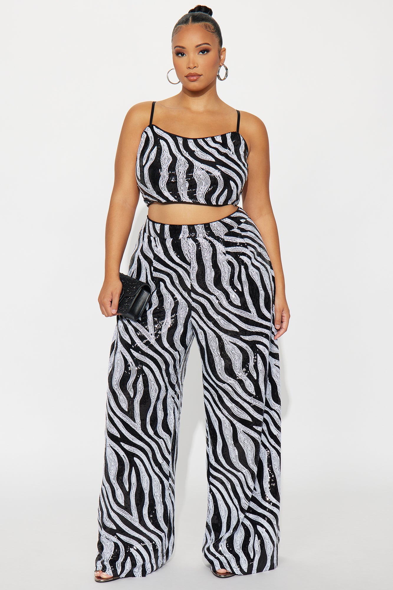 Wild Sparkle Zebra Sequin Pant Set - Black/White