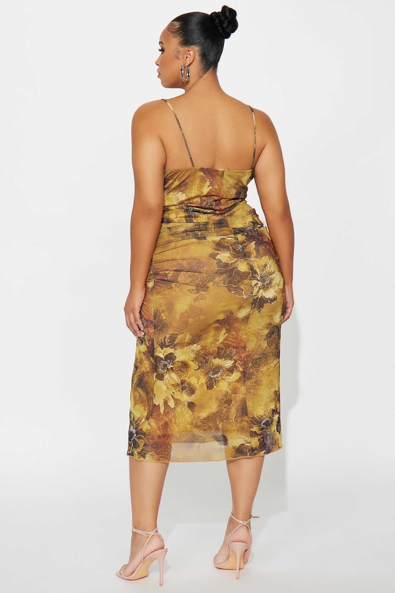 Krista Floral Midi Mesh Dress - Yellow/combo
