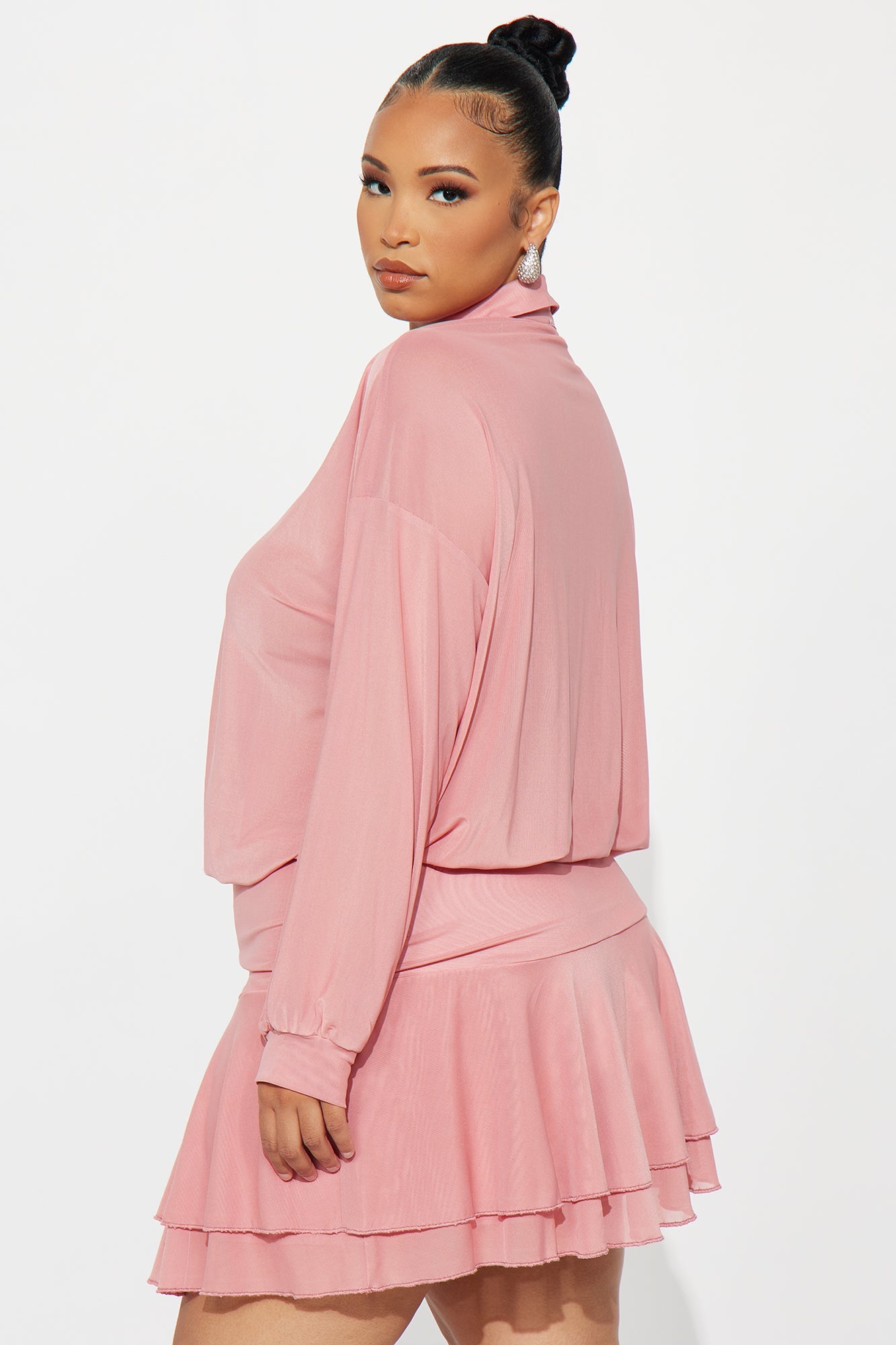 Bree Ruffle Mesh Mini Dress - Mauve