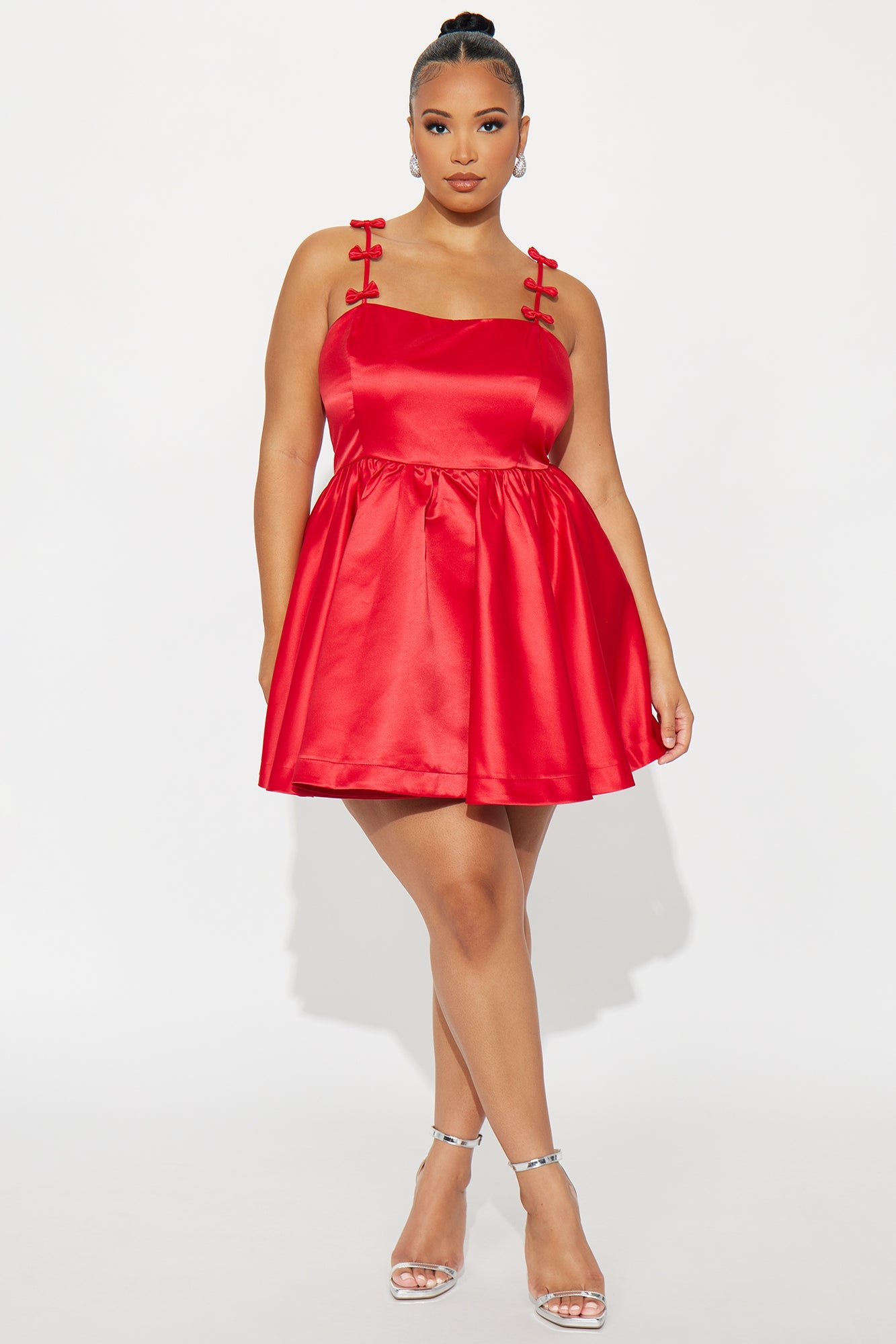 Sweet Hearts Satin Mini Dress - Red