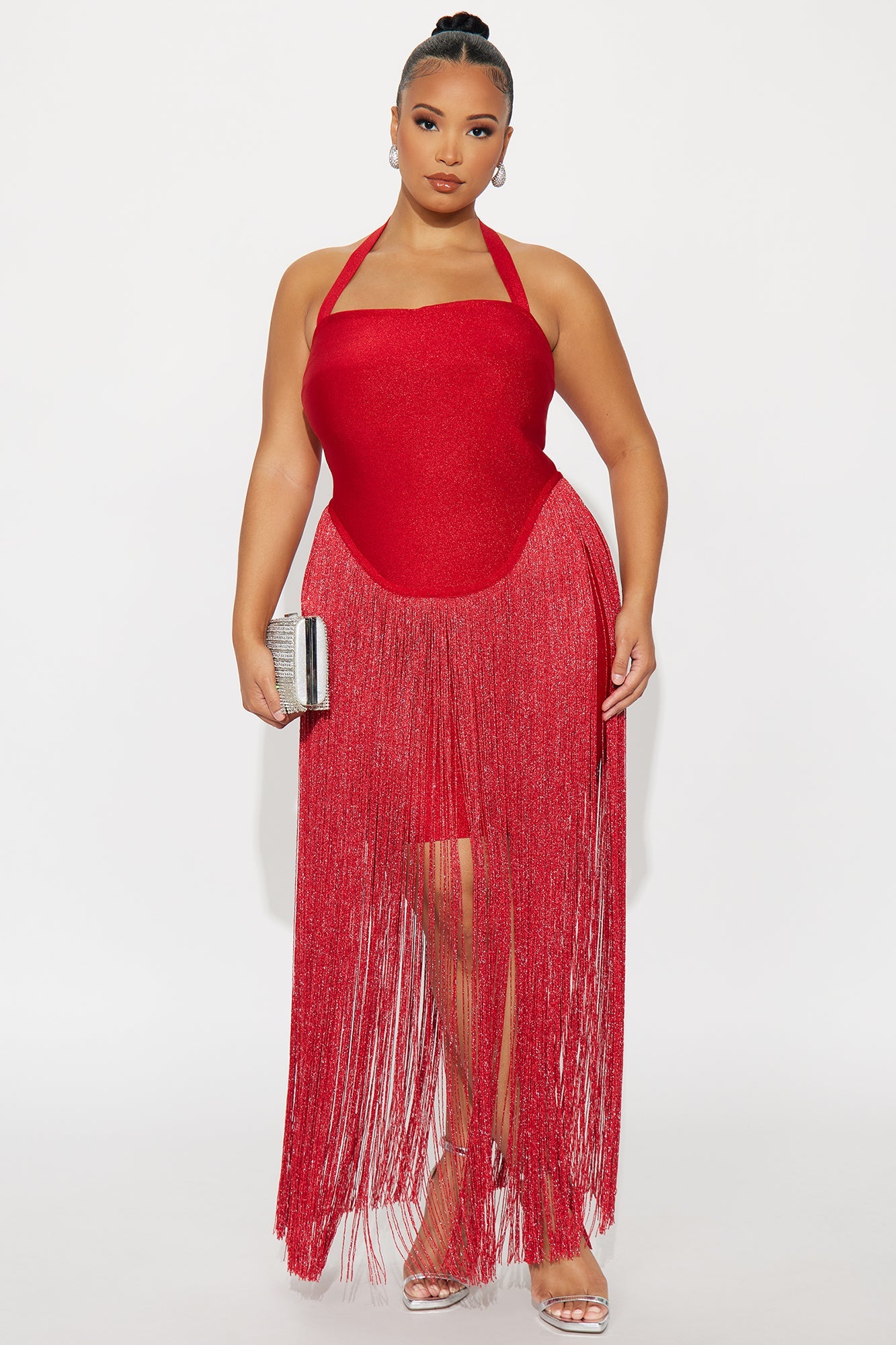 Bossy Tiara Glitter Bandage Maxi Dress - Red