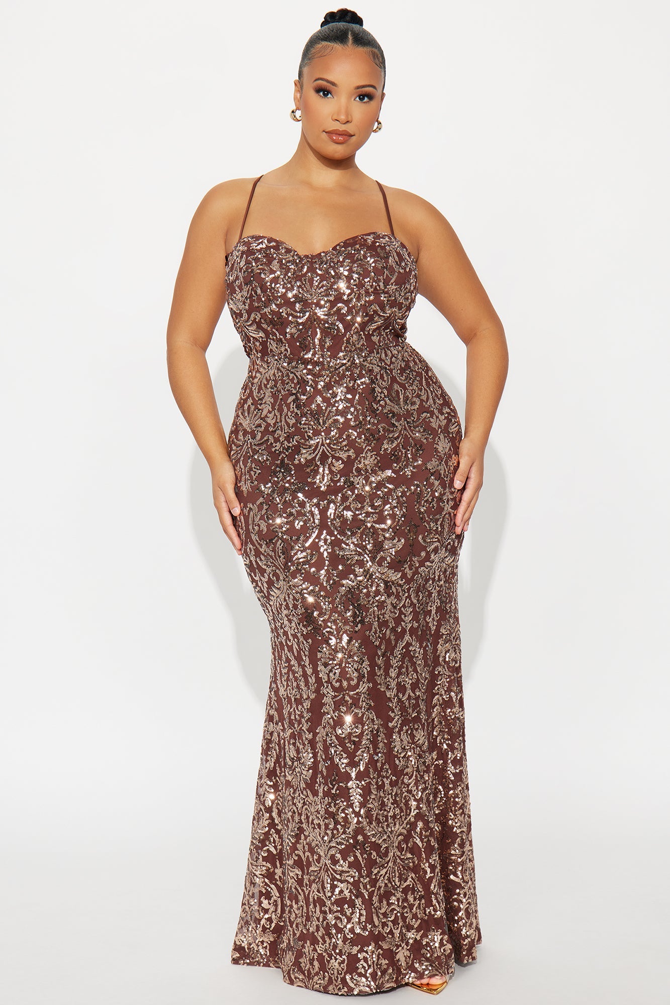 Talk Cute Sequin Maxi Gown - Brown