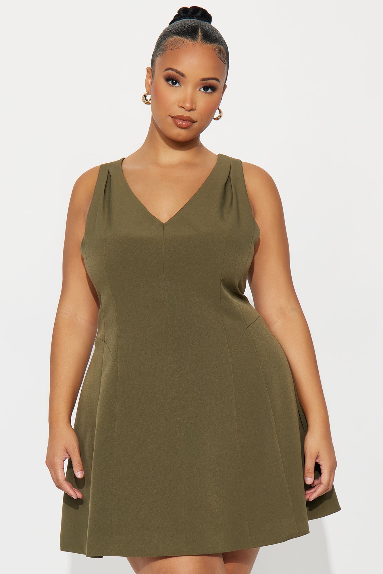 Esme Sleeveless Crepe Woven Mini Dress - Olive