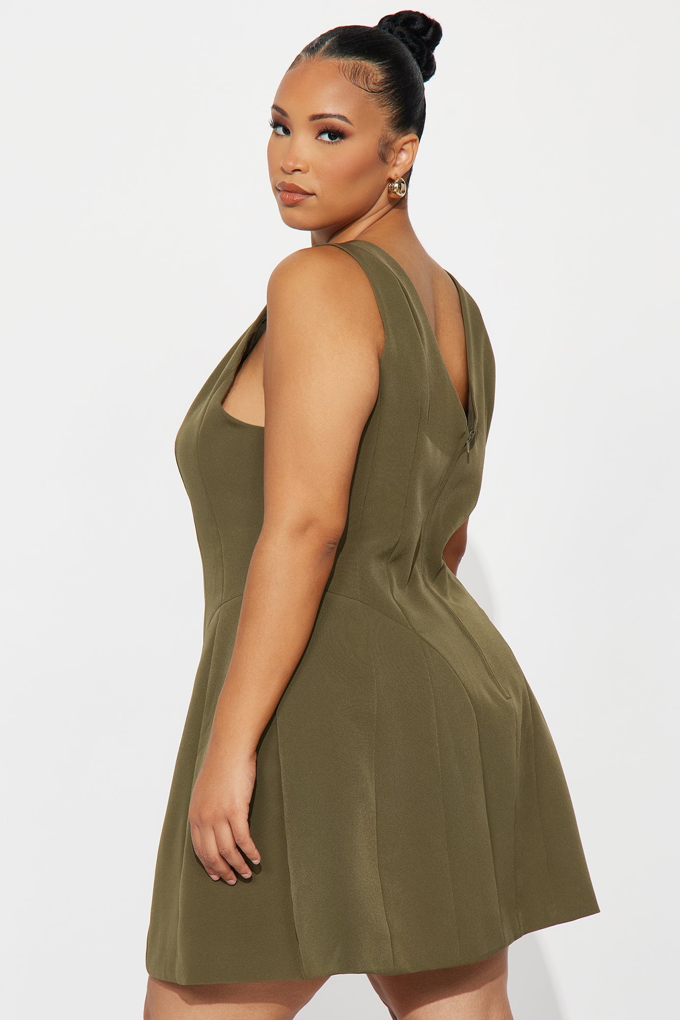 Esme Sleeveless Crepe Woven Mini Dress - Olive