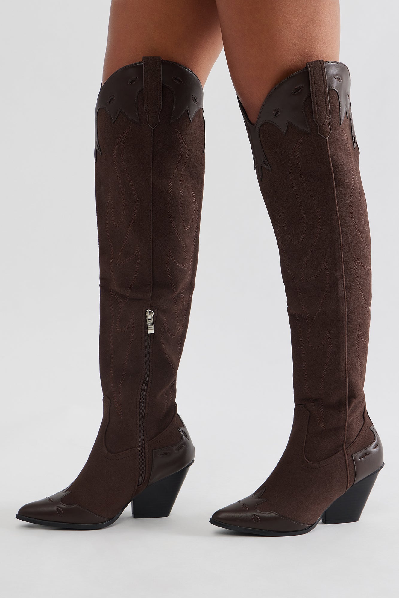 Westend Faux Suede Cowboy Boots - Chocolate