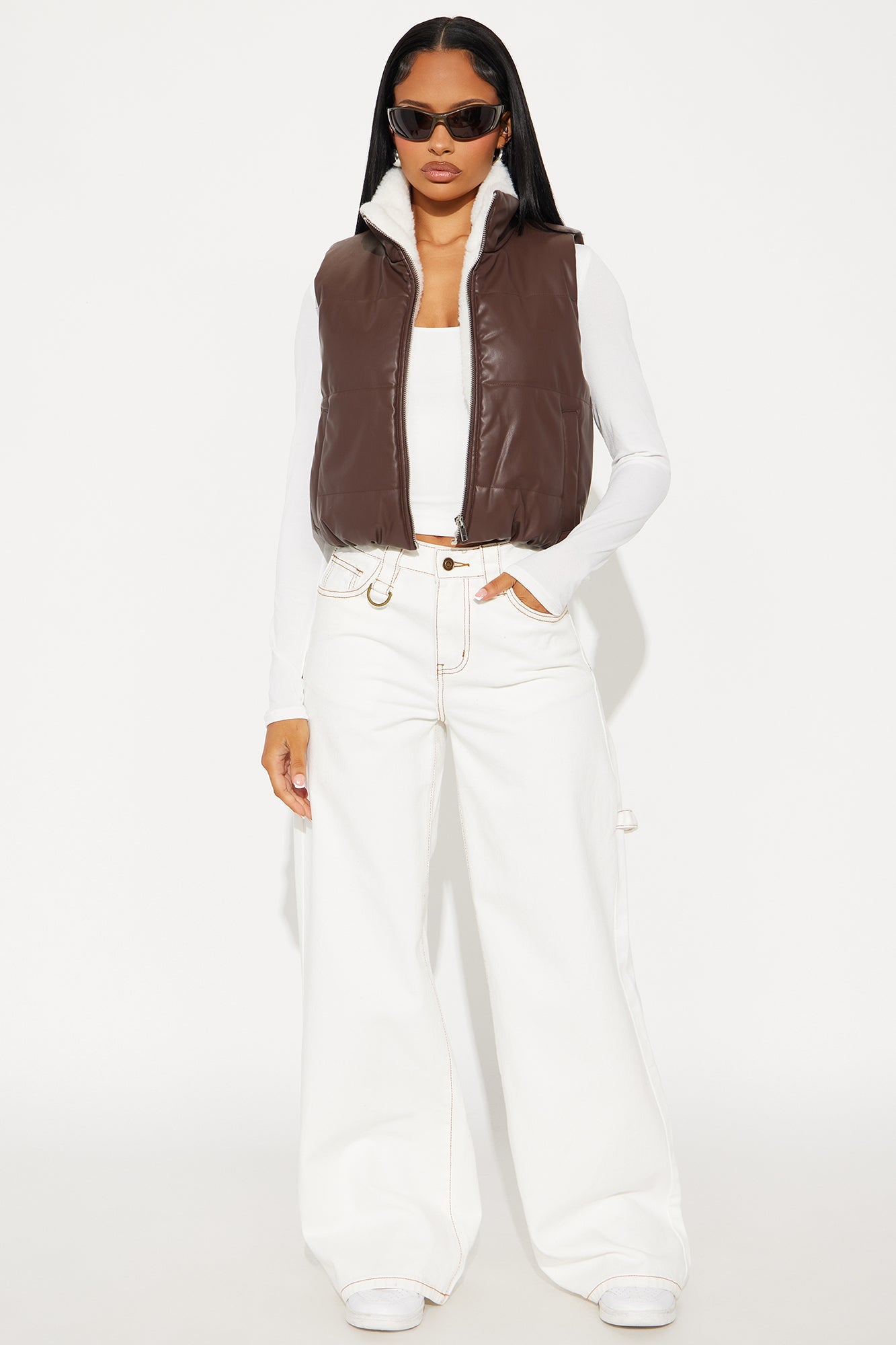 Dana Faux Leather Puffer Vest - Chocolate