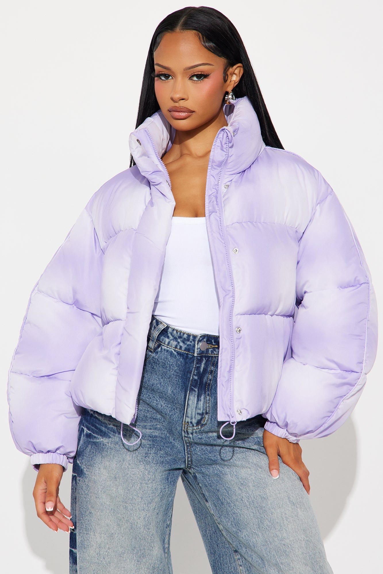 Zoe Ombre Cropped Puffer Jacket - Lavender