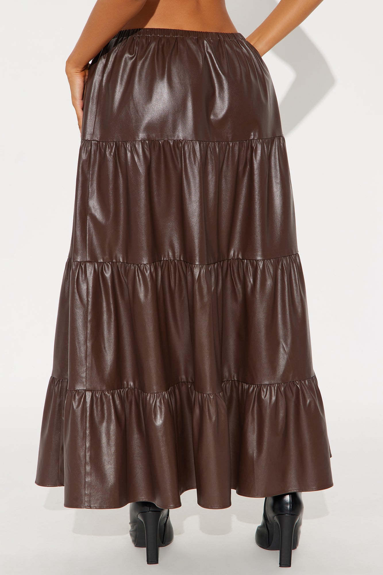 Demi Faux Leather Tiered Maxi Skirt - Chocolate