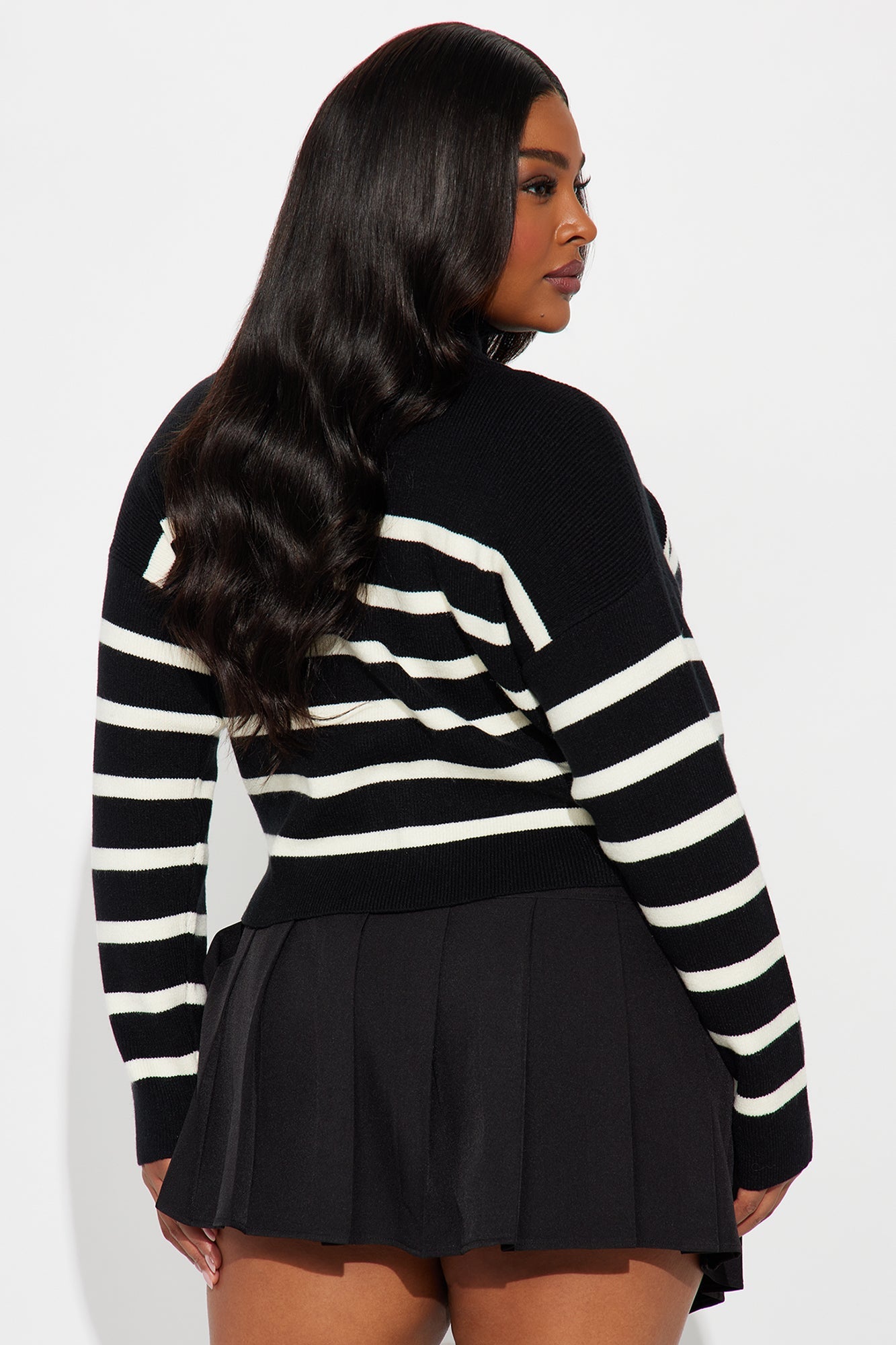 Amelia Front Zip Striped Cardigan - Black/combo
