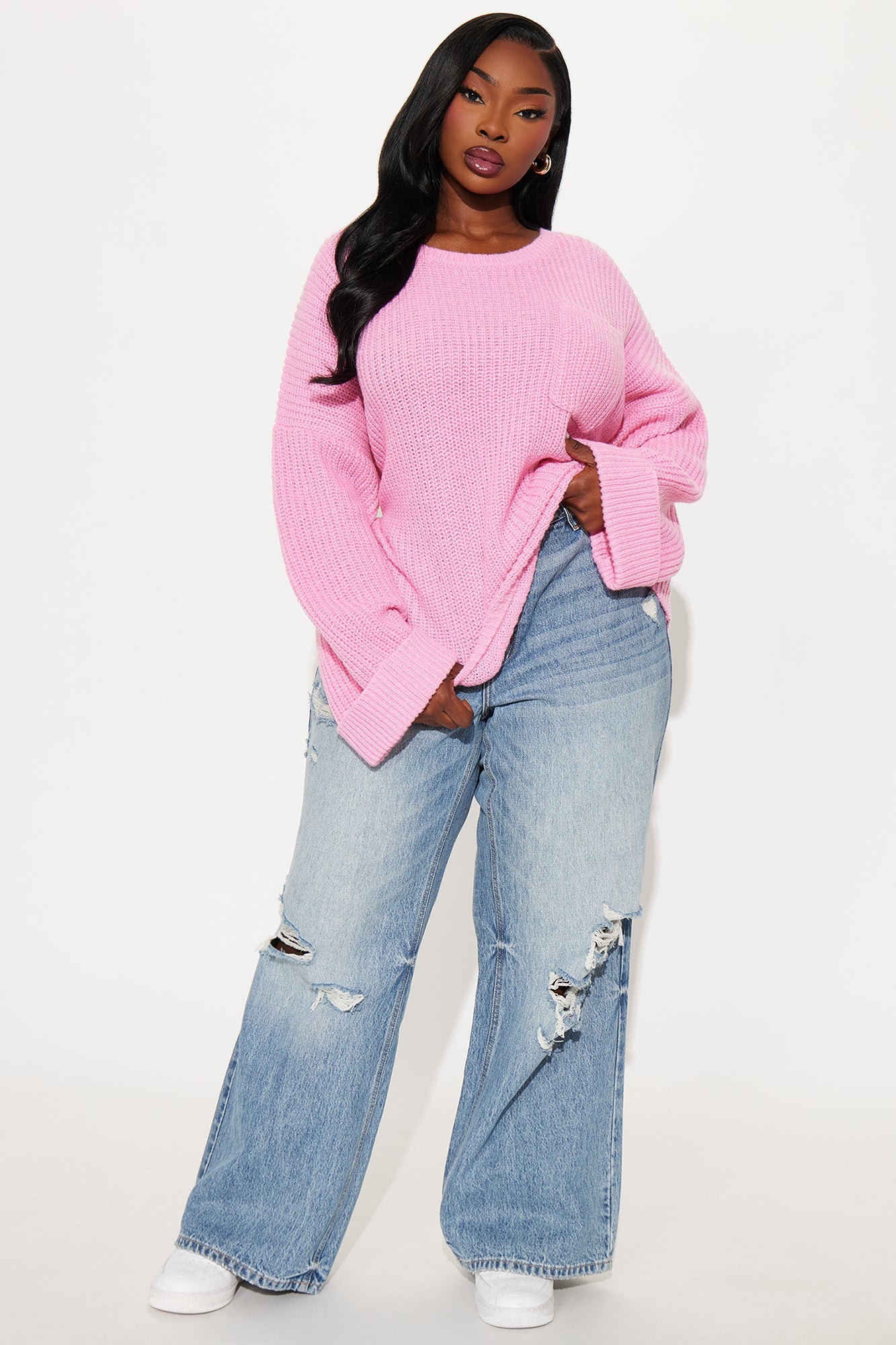 All Wrapped Up Chunky Knit Pullover Sweater - Pink