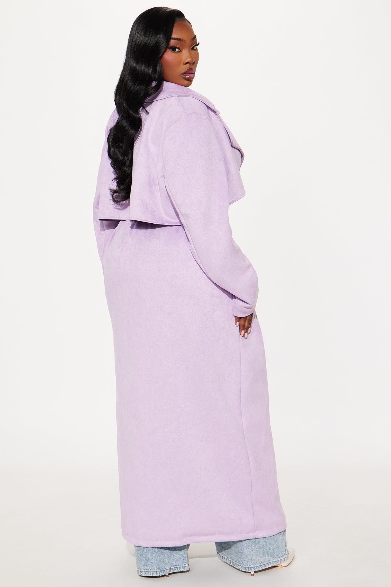 Topic of Conversation Faux Suede Trench Coat - Lavender