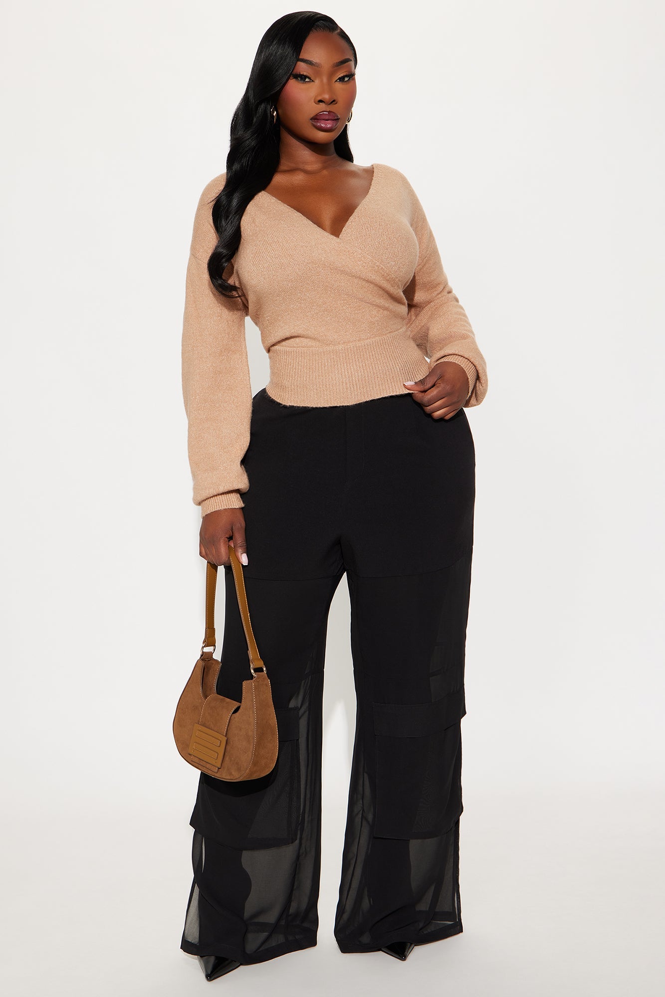 Sweet Like Candy Surplice Sweater - Taupe