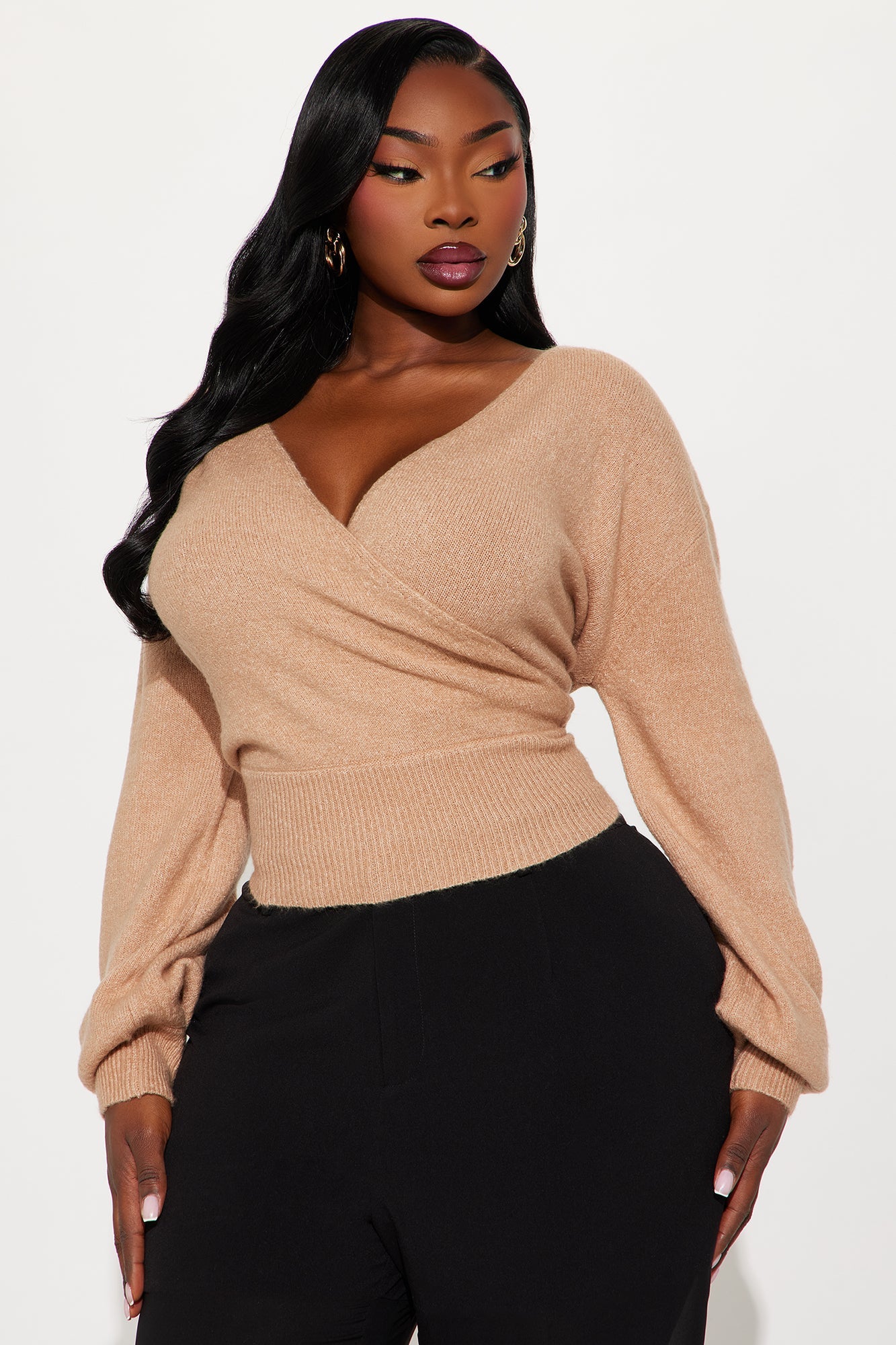 Sweet Like Candy Surplice Sweater - Taupe