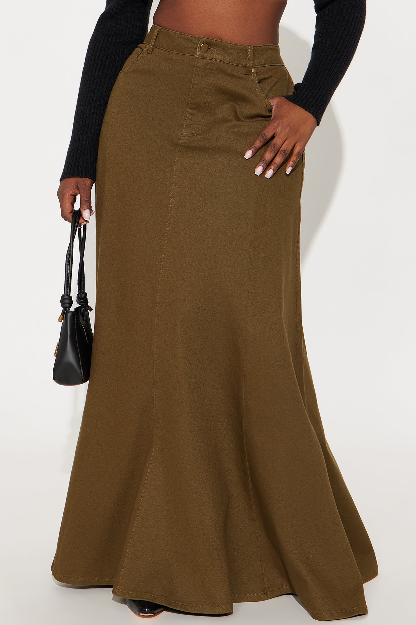 Make You Stay Twill Maxi Skirt - Olive