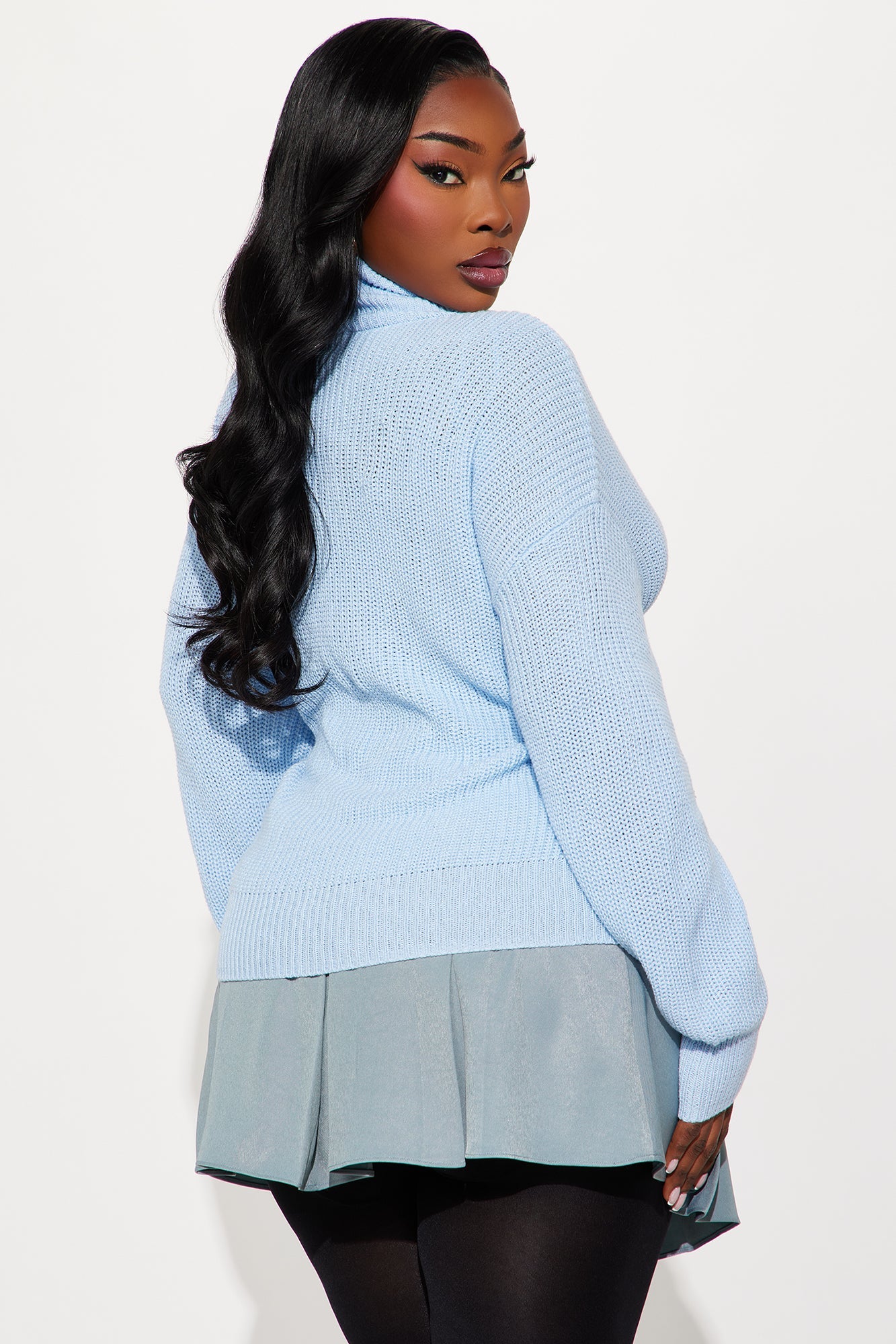 Roll With The Flow Turtleneck Sweater - SkyBlue