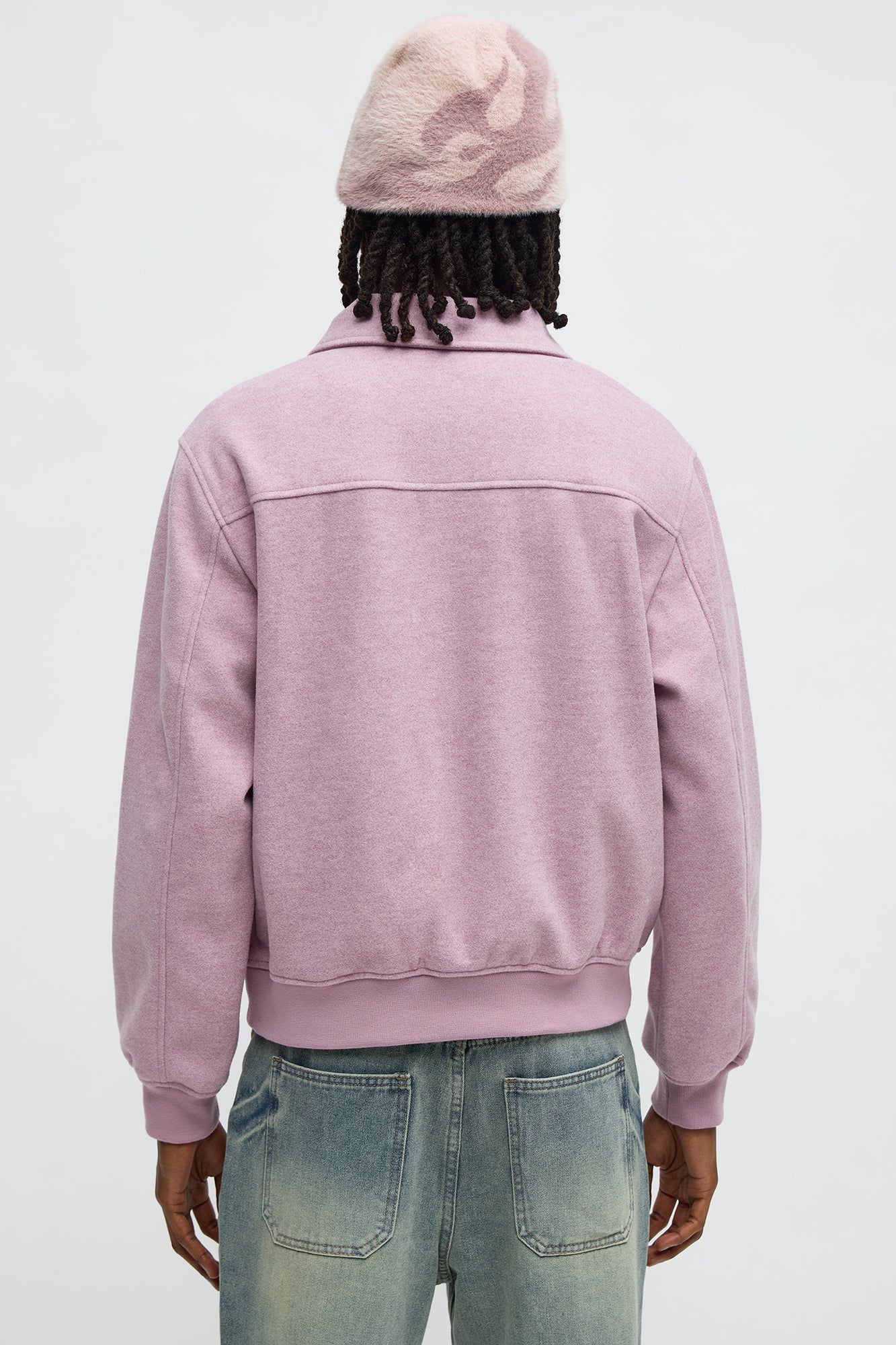 Elevated On The Run Faux Wool Bomber Jacket - Mauve