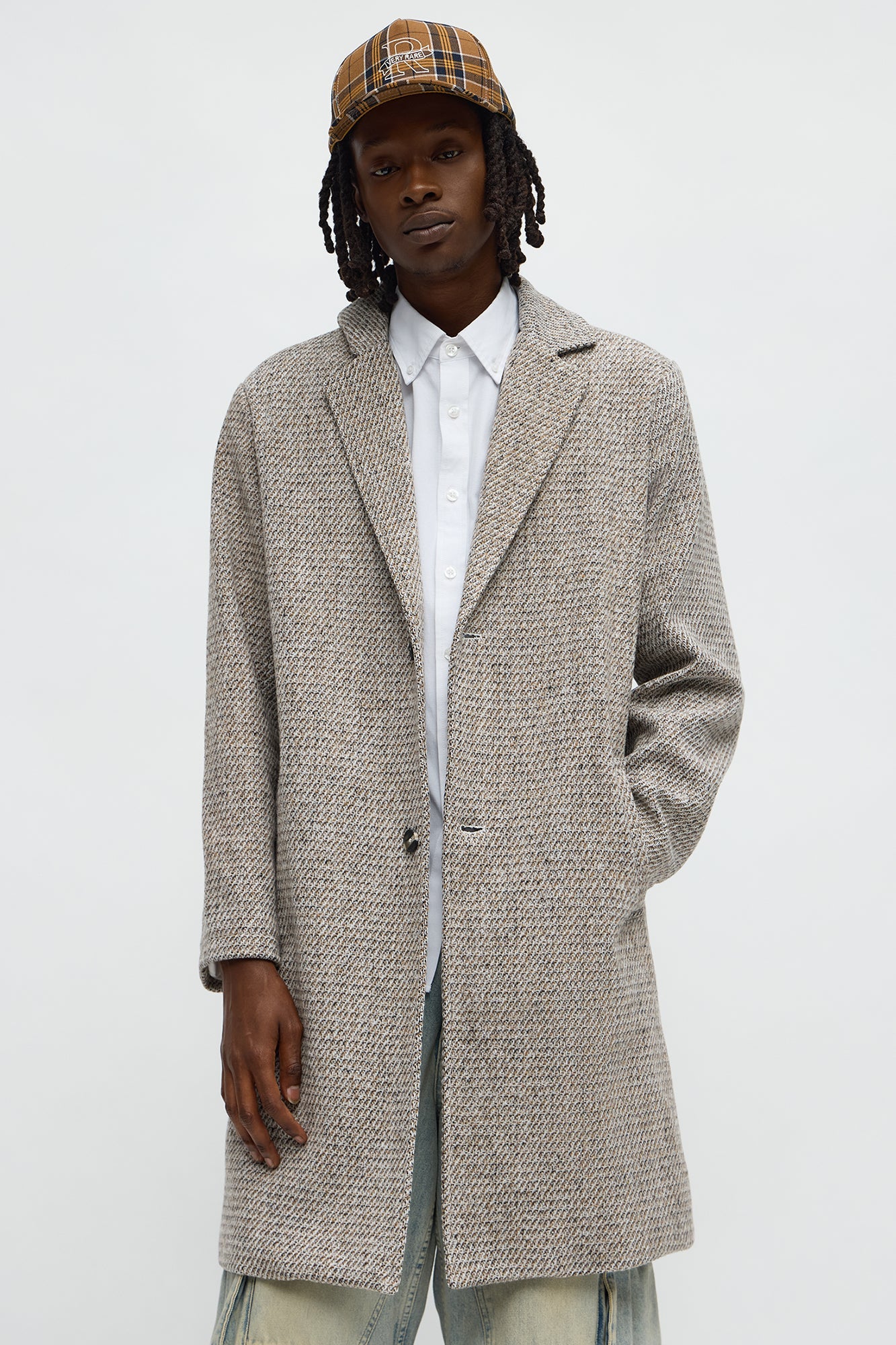 Textured Weaved Side Street Car Coat - Beige