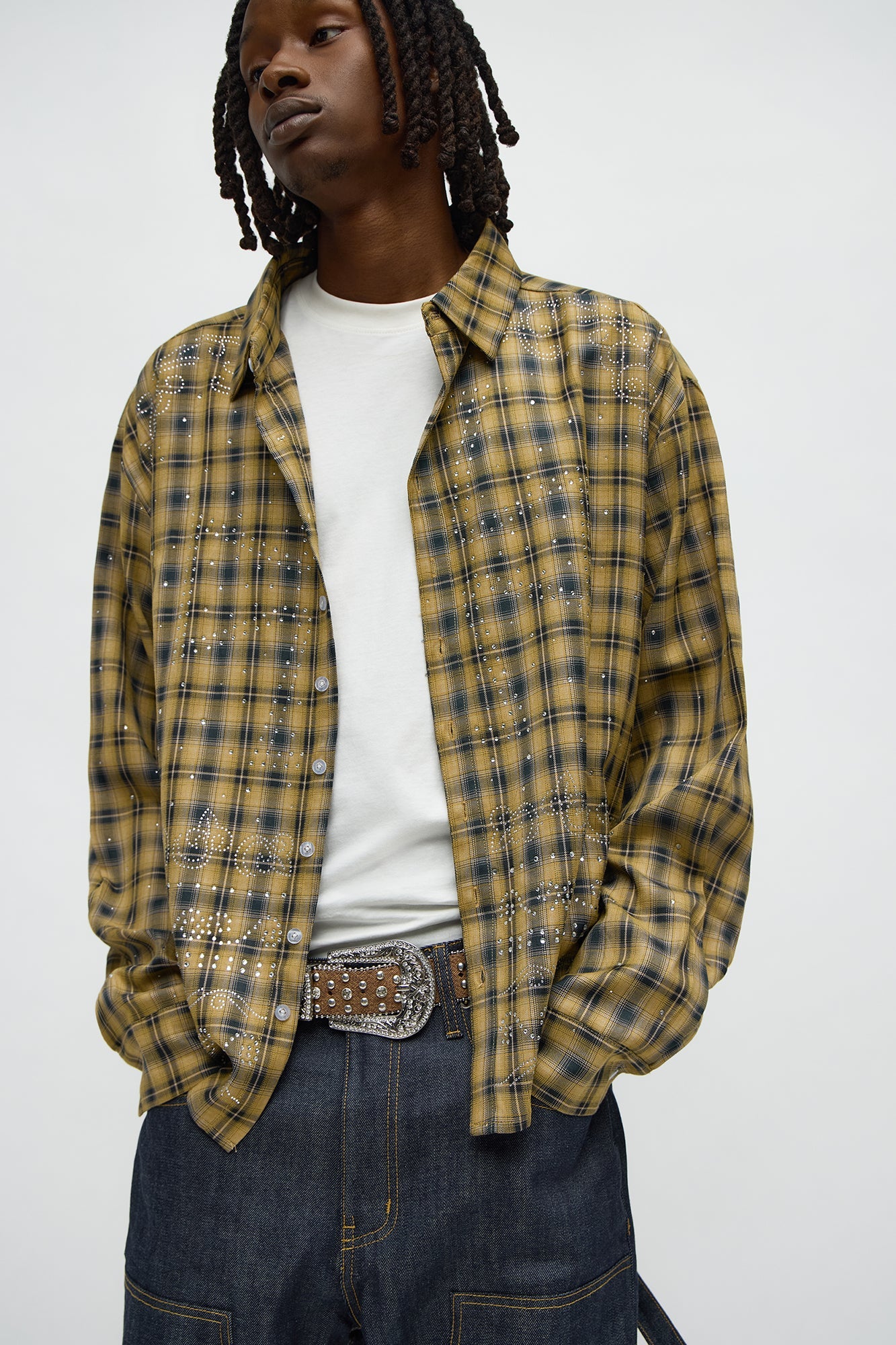 Frontier Rhinestone Flannel - Brown