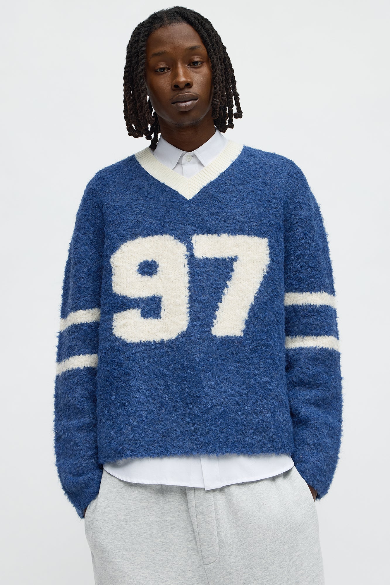 Boxy Winning Team Fuzzy Knit - Teal/combo