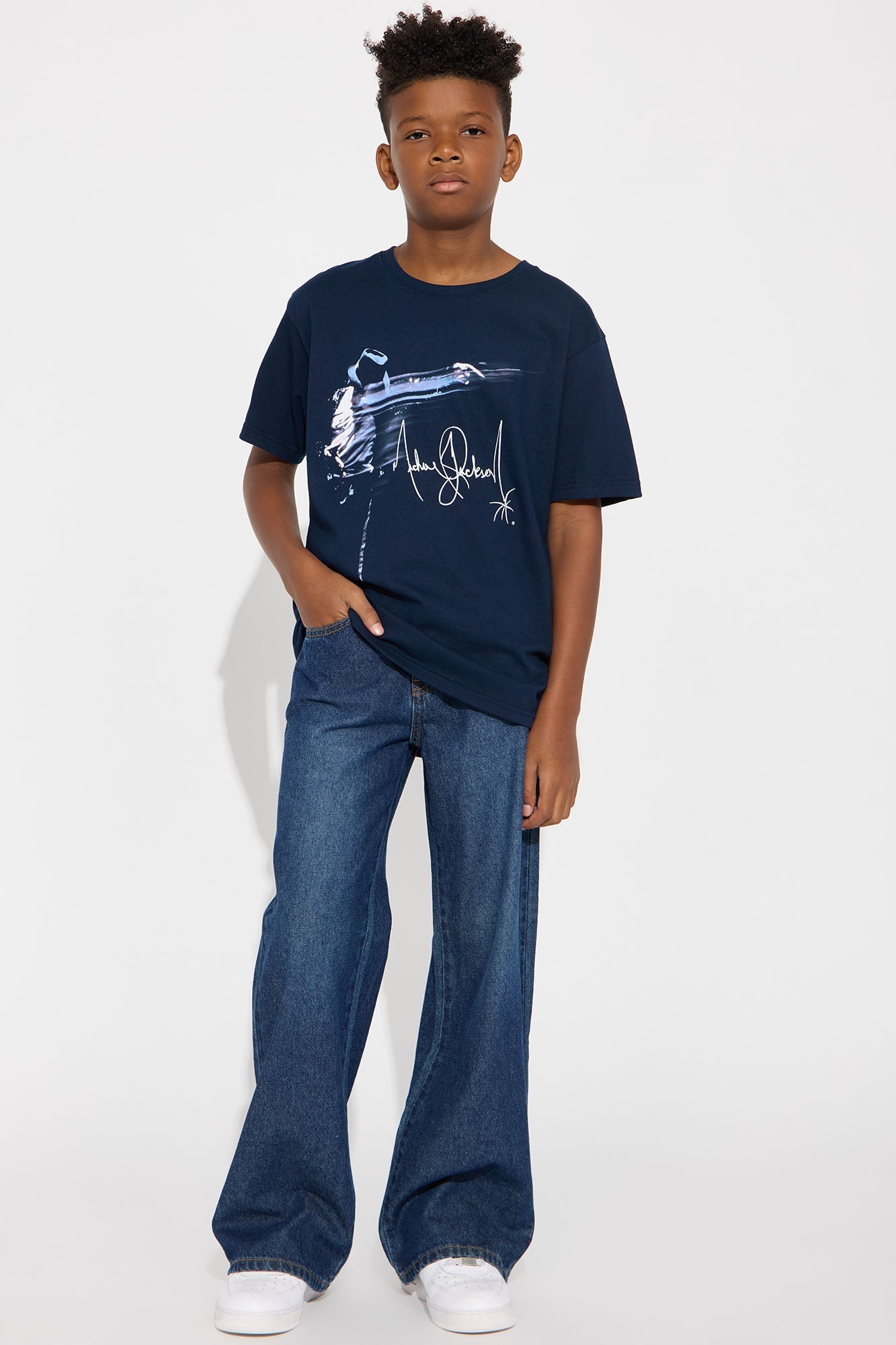 Mini Michael Jackson King Of Pop Short Sleeve Tee - Navy