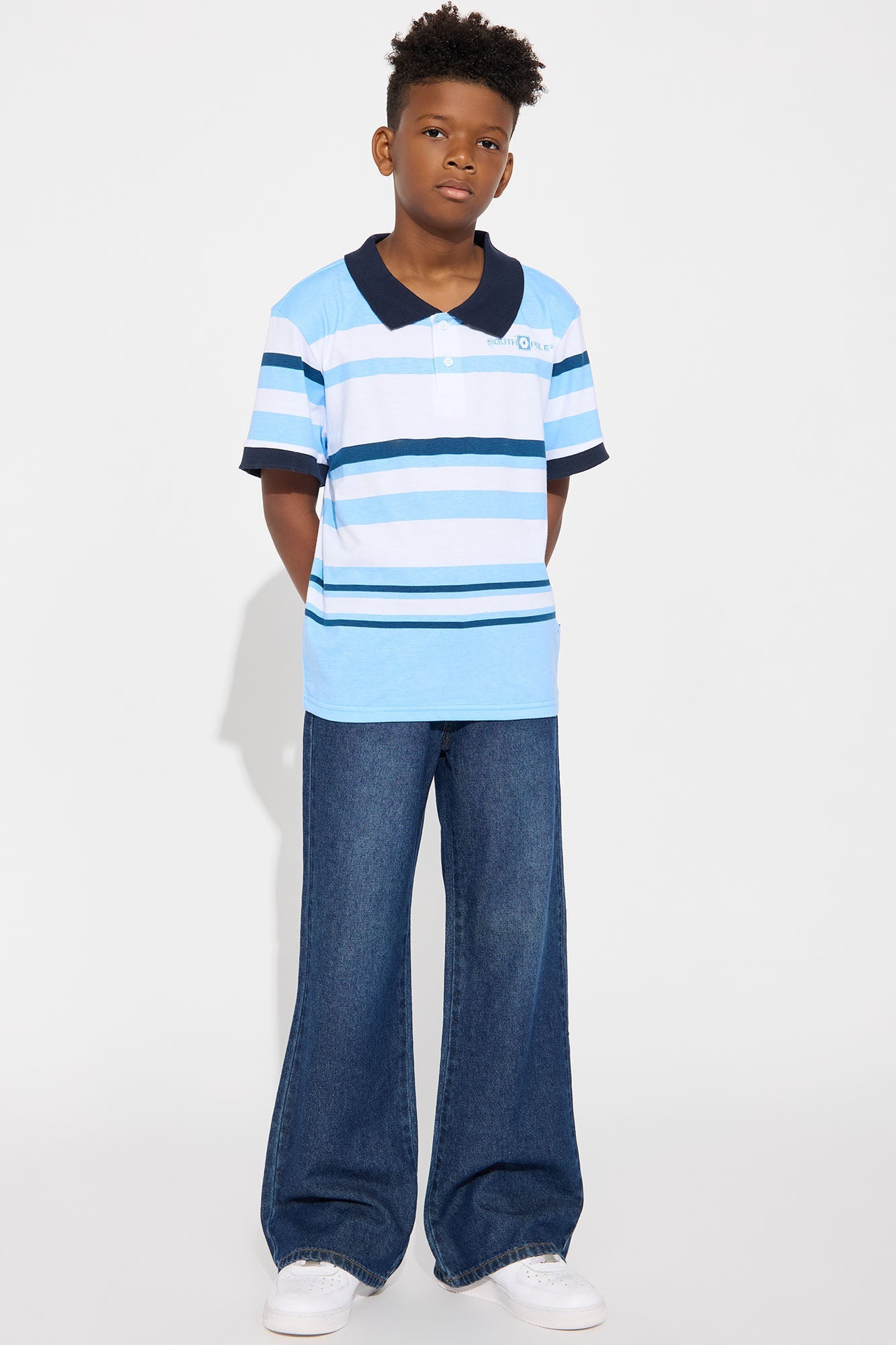 Mini Southpole Short Sleeve Mid Striped Polo - Blue