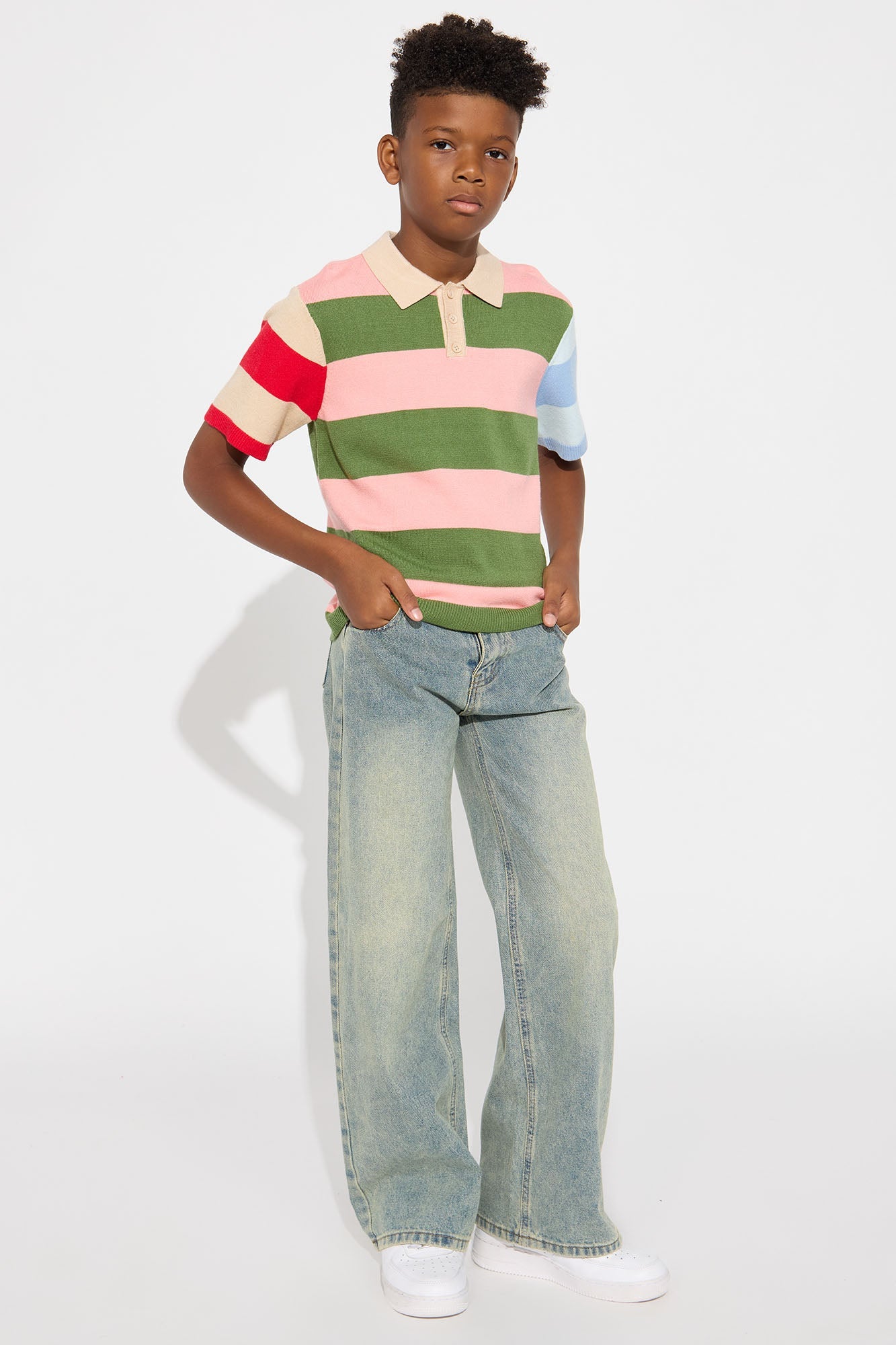 Mini Relaxed Multi Color Dreamer Knitted Polo - Pink/combo