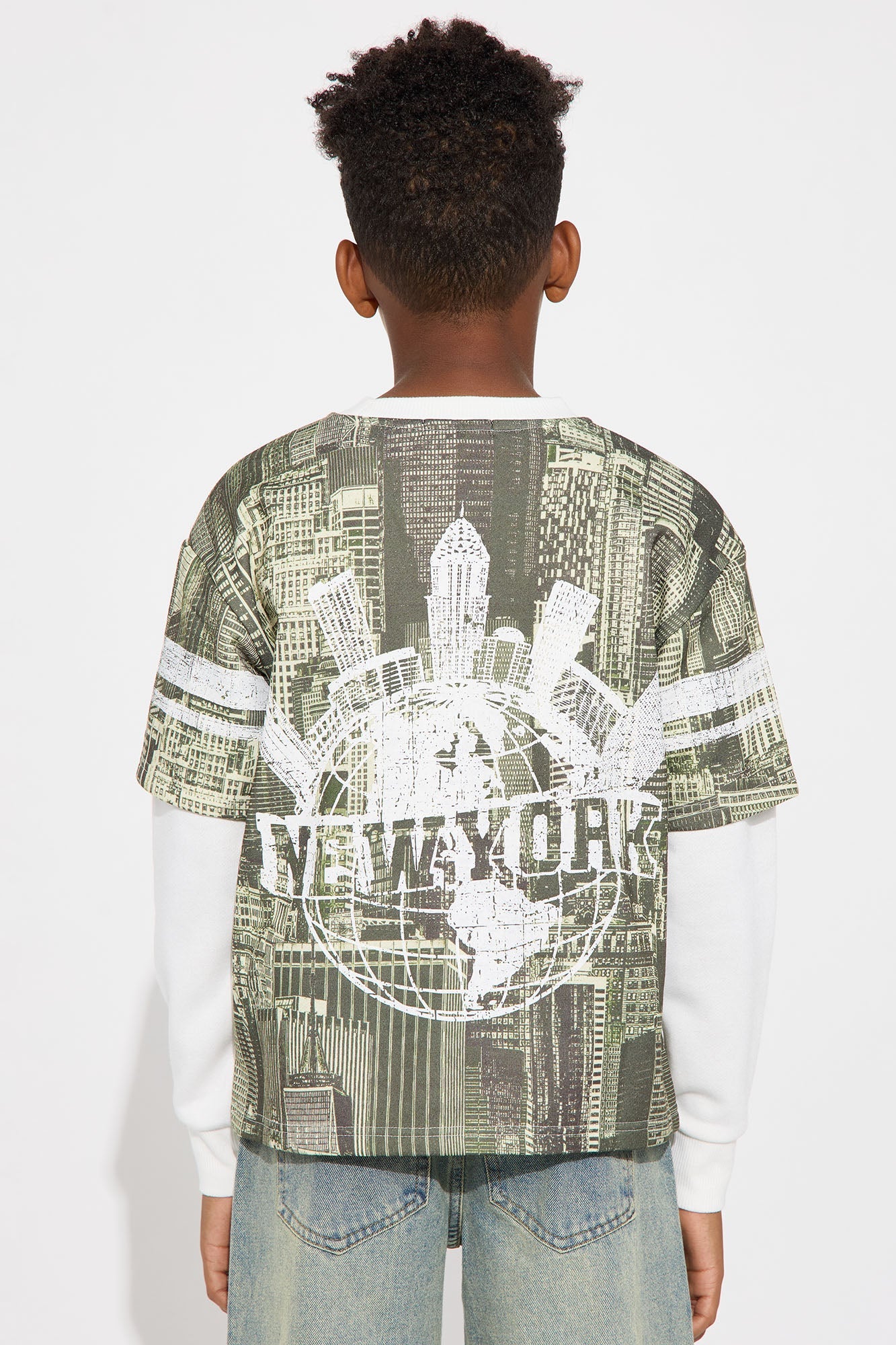 Mini Oversized Concrete Jungle Skylines Long Sleeve Tee - Green/combo