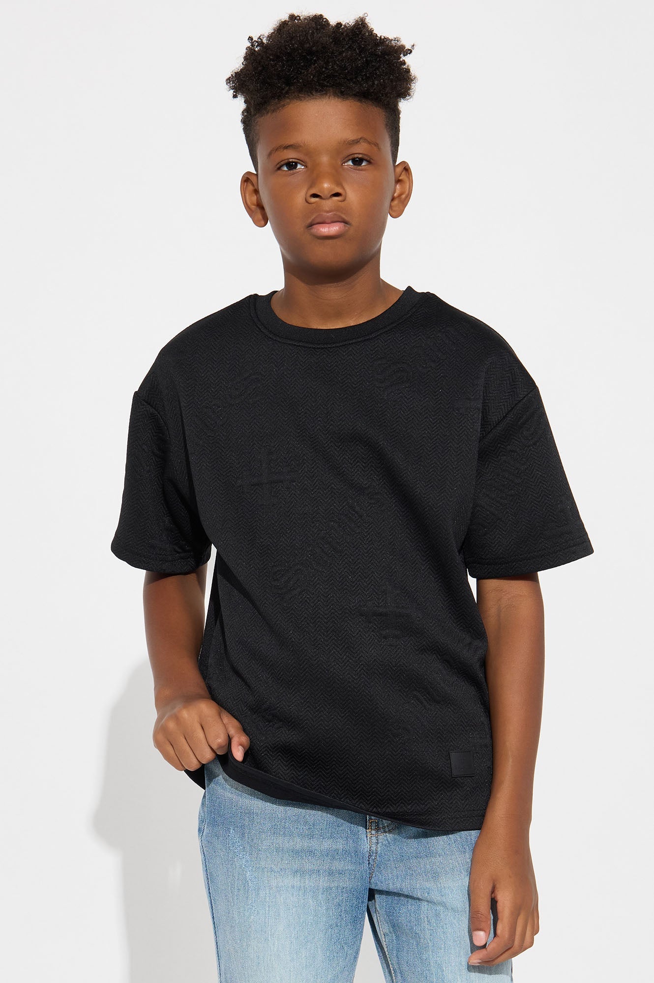 Mini Textured Knit Saints Short Sleeve Tee - Black