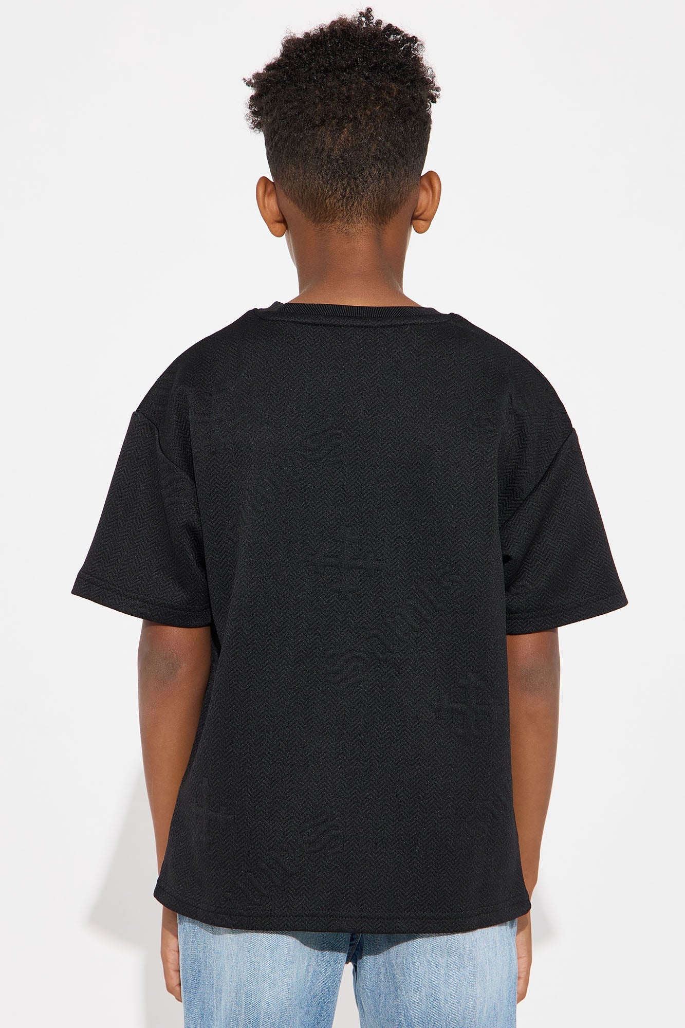 Mini Textured Knit Saints Short Sleeve Tee - Black