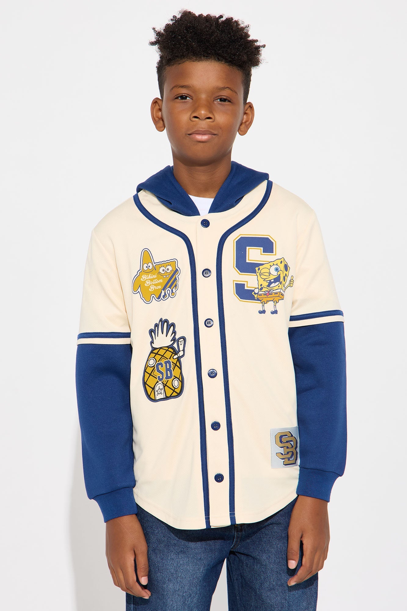 Mini Spongebob Squarepants Hooded TwoFer Jersey - Cream/combo