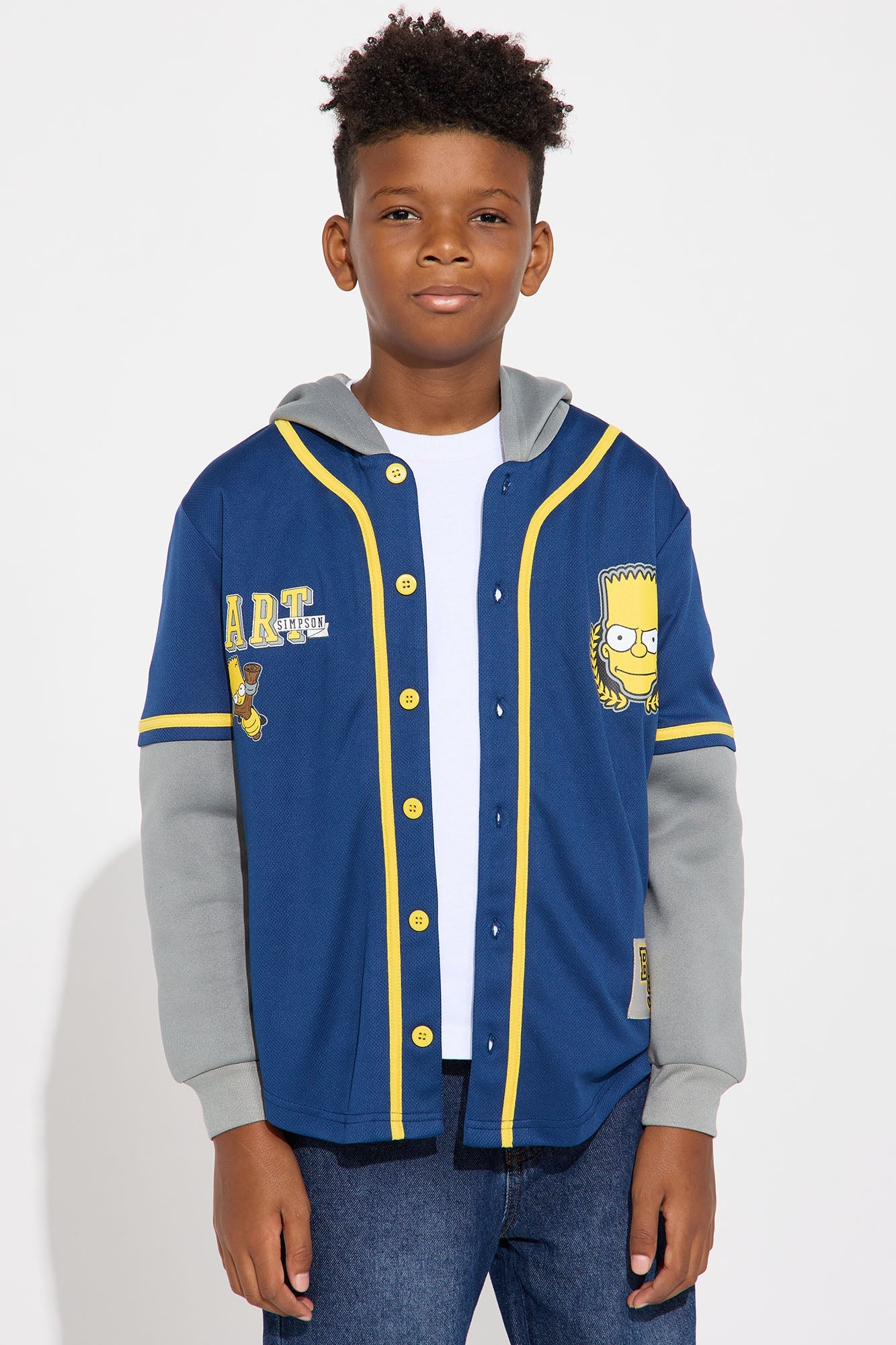 Mini Bart Simpson Hooded TwoFer Jersey - Navy/combo